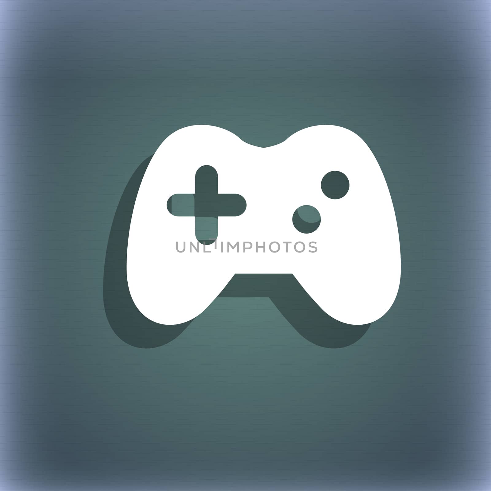 Joystick icon symbol on the blue-green abstract background with shadow and space for your text. illustration