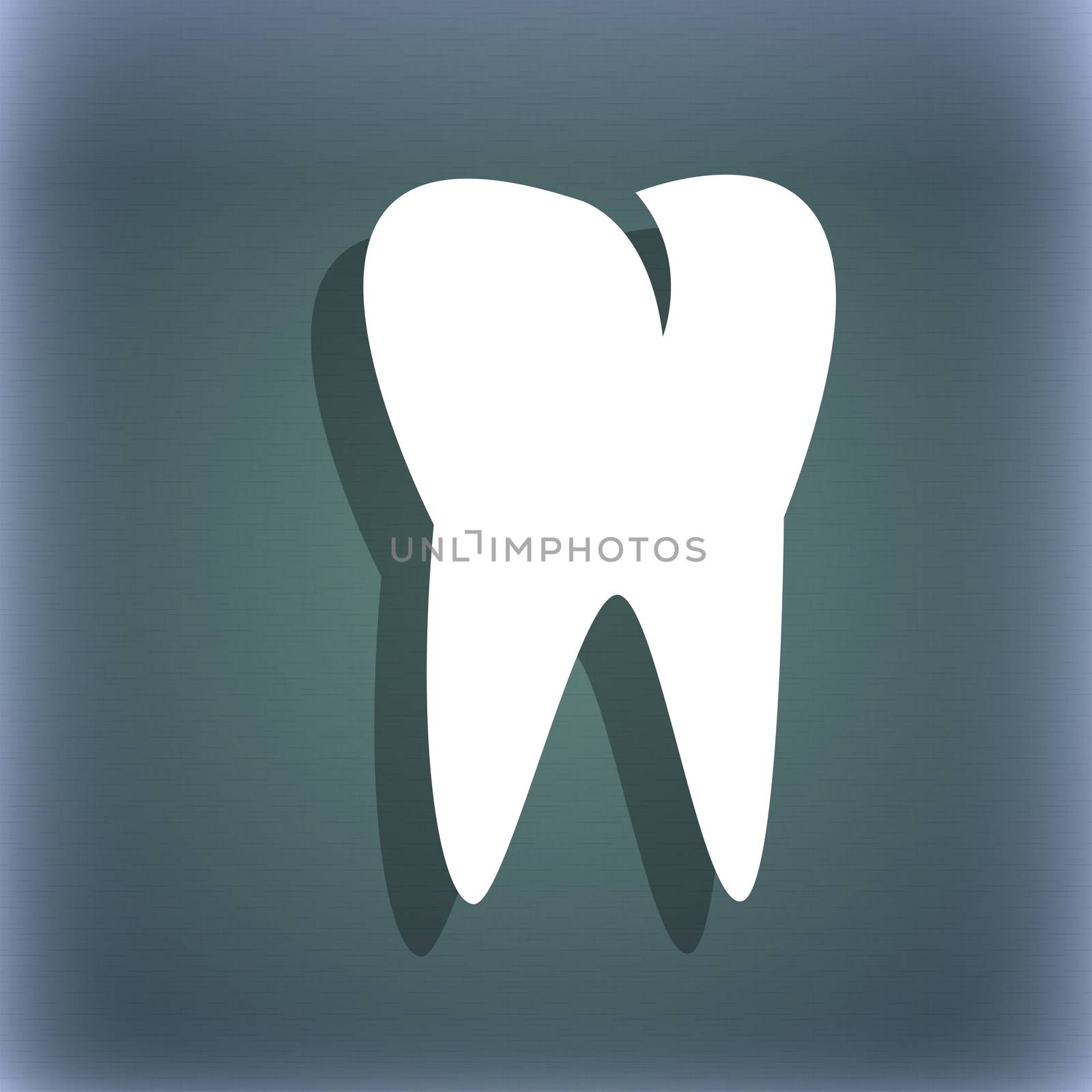 tooth icon. On the blue-green abstract background with shadow and space for your text.  by serhii_lohvyniuk