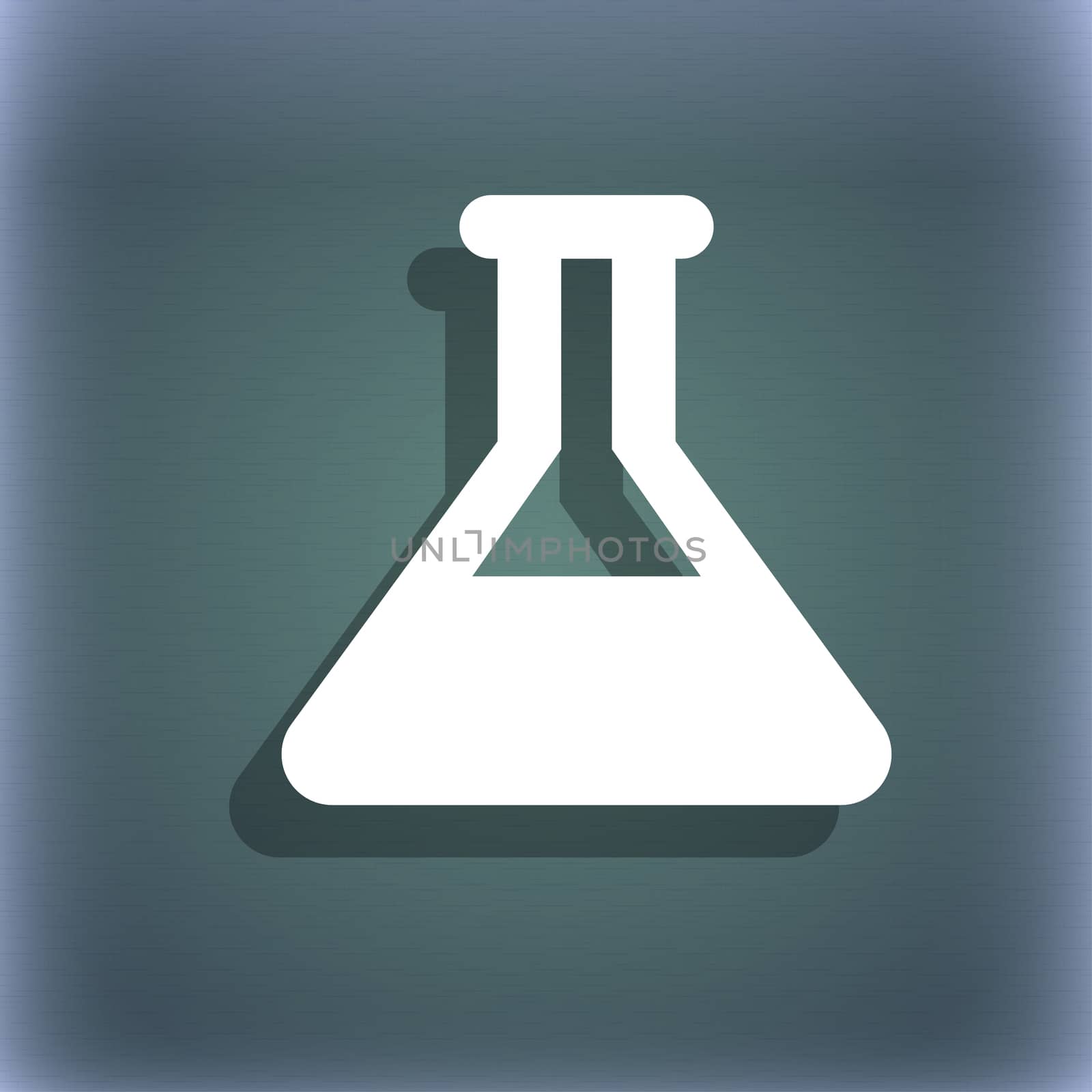 Conical Flask icon symbol on the blue-green abstract background with shadow and space for your text.  by serhii_lohvyniuk
