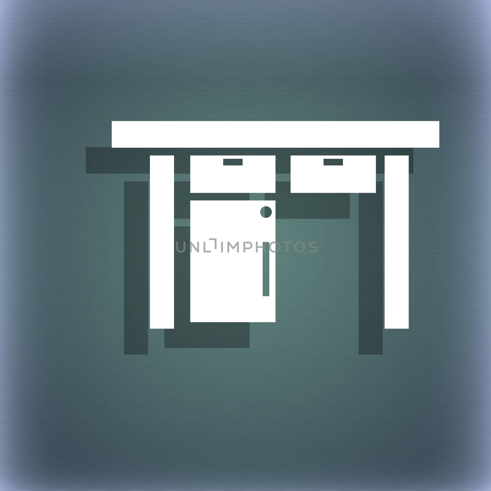 Nightstand icon sign. On the blue-green abstract background with shadow and space for your text. illustration