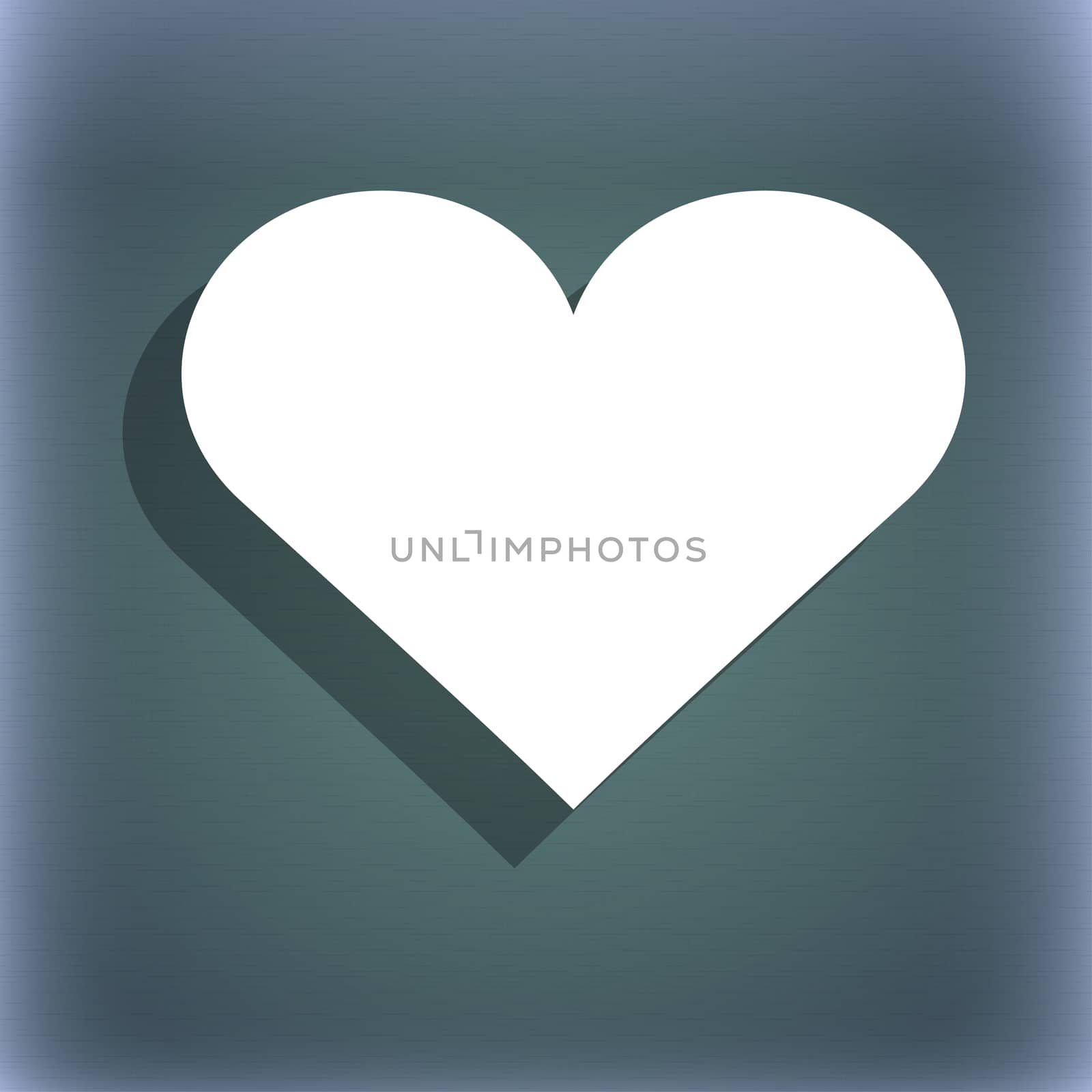 Heart, Love icon symbol on the blue-green abstract background with shadow and space for your text. illustration