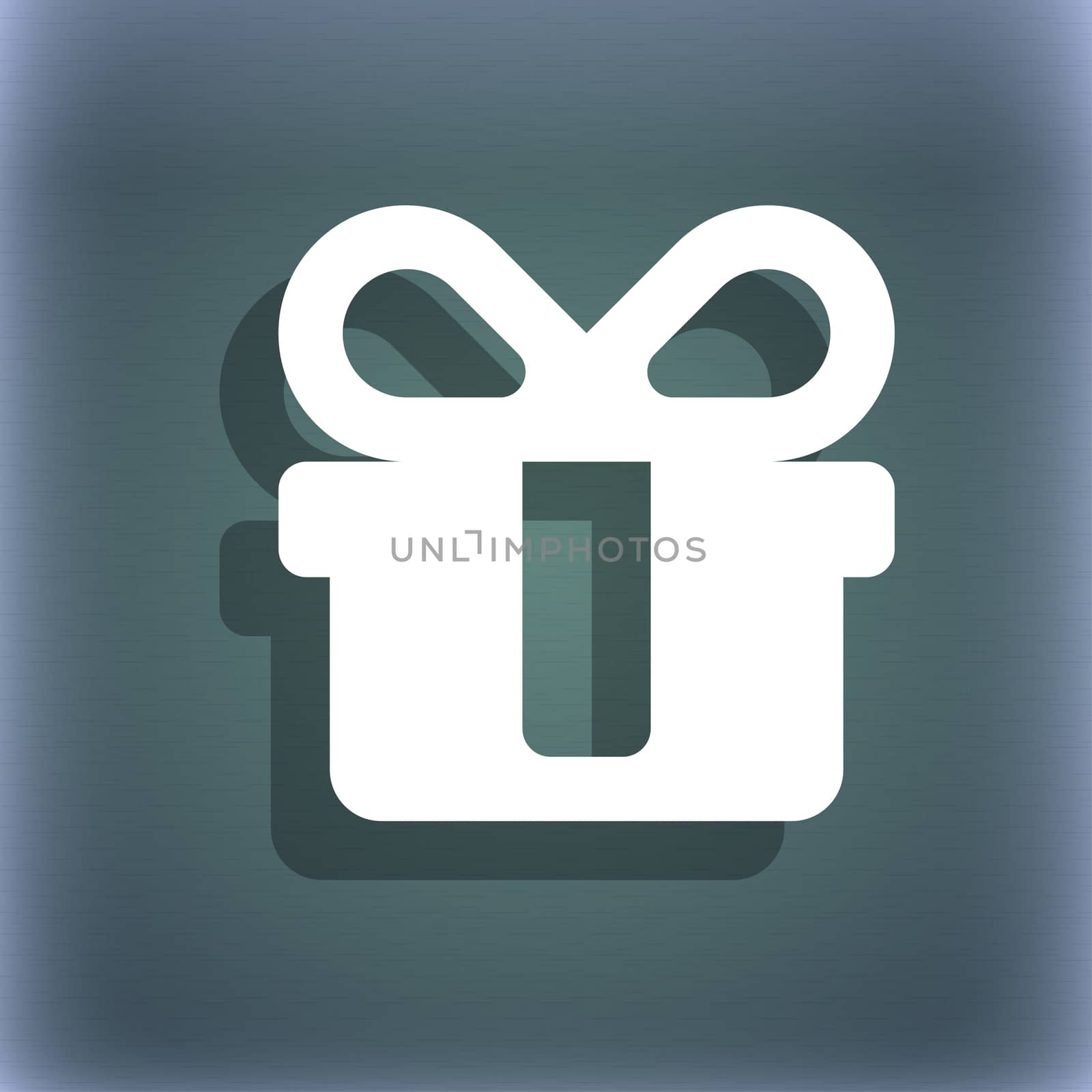gift icon symbol on the blue-green abstract background with shadow and space for your text.  by serhii_lohvyniuk