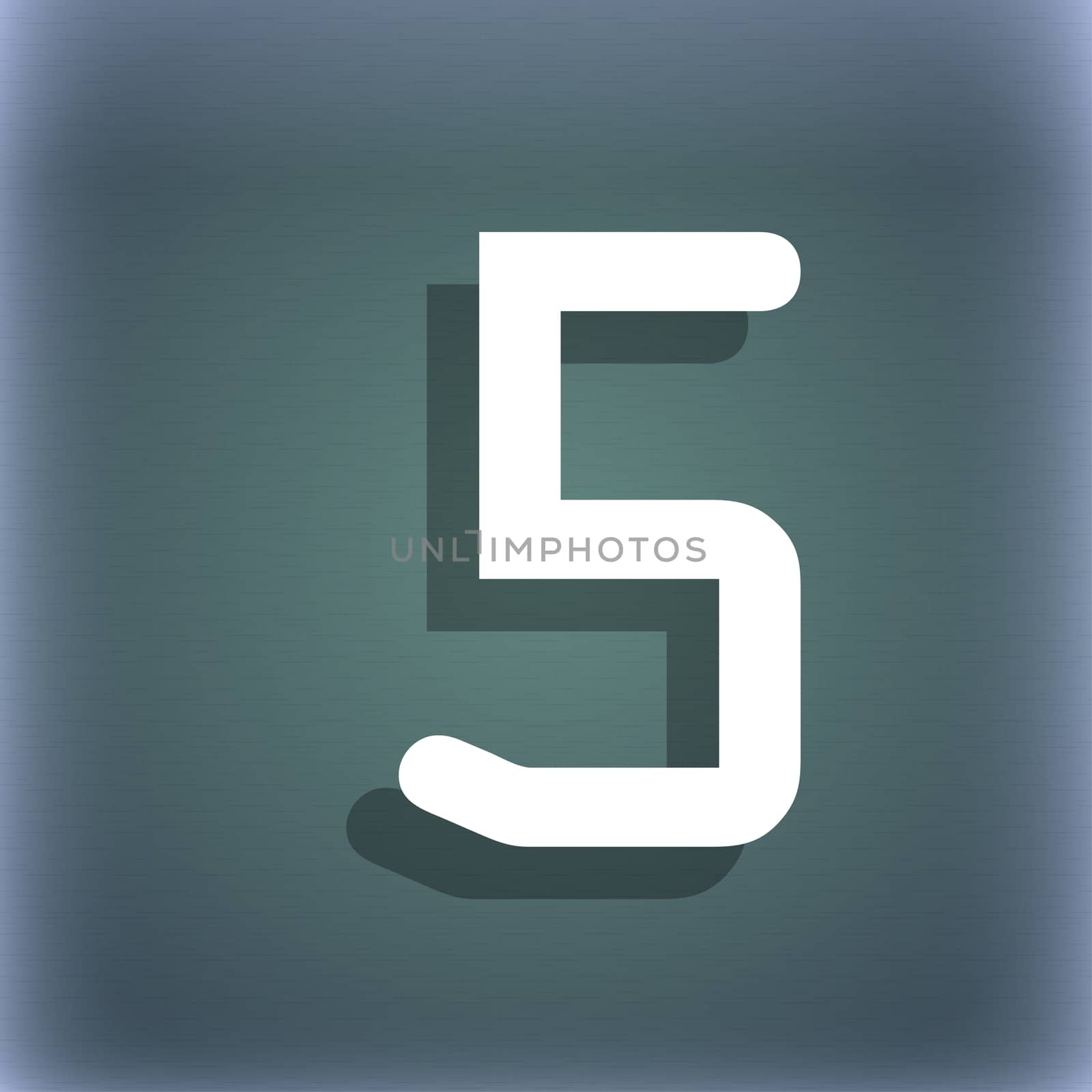 number five icon sign. On the blue-green abstract background with shadow and space for your text.  by serhii_lohvyniuk
