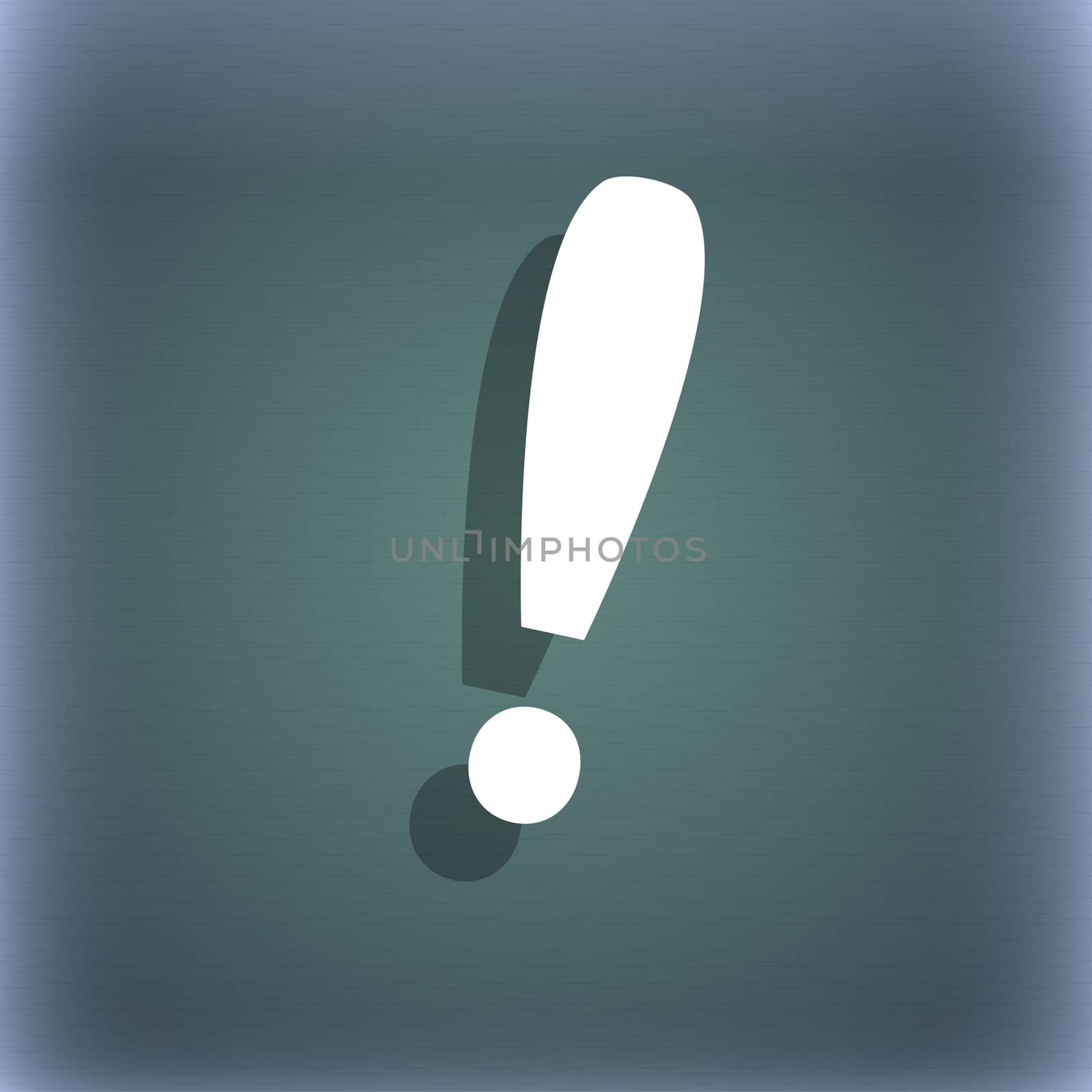Exclamation mark sign icon. Attention speech bubble symbol. On the blue-green abstract background with shadow and space for your text.  by serhii_lohvyniuk