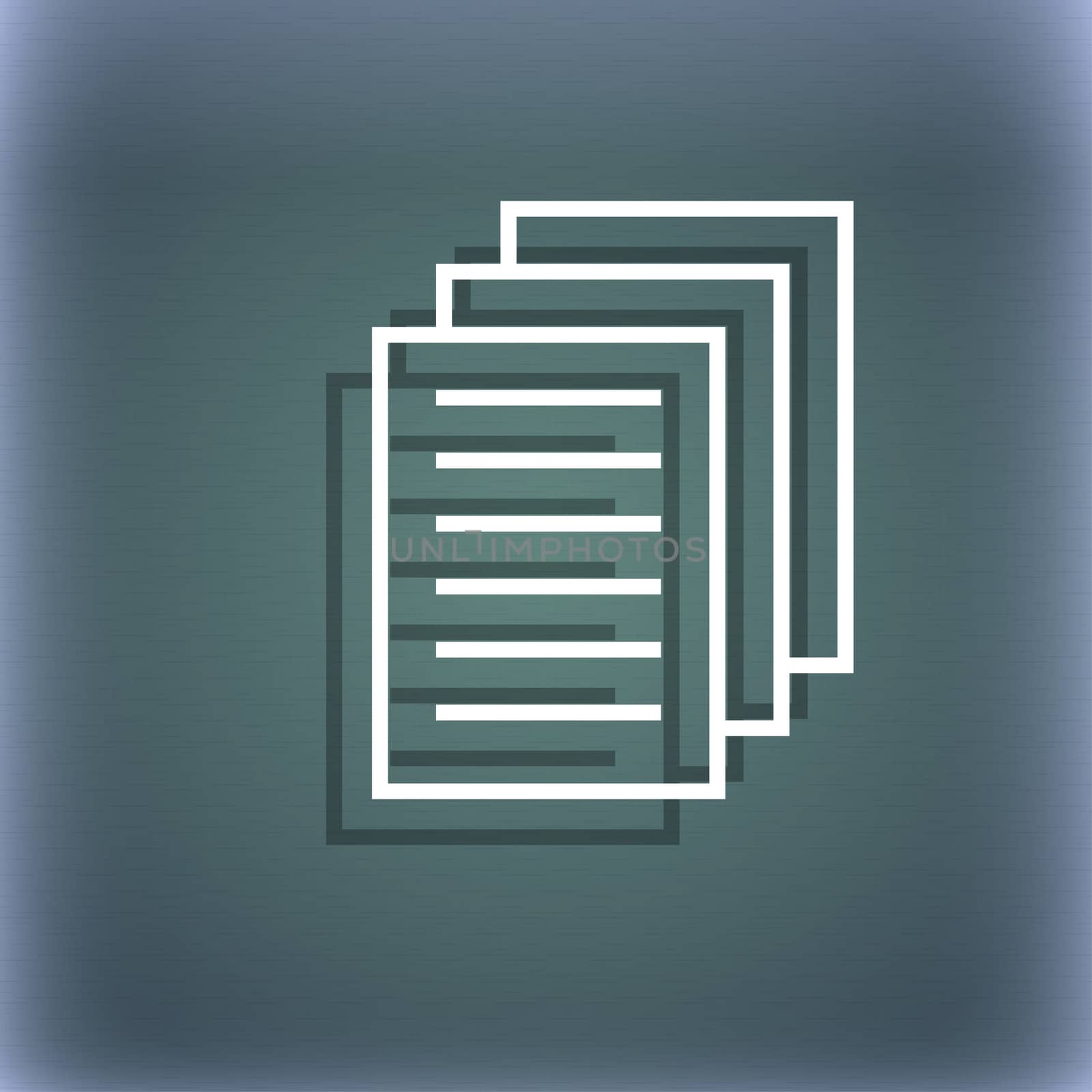 Copy file sign icon. Duplicate document symbol. On the blue-green abstract background with shadow and space for your text.  by serhii_lohvyniuk