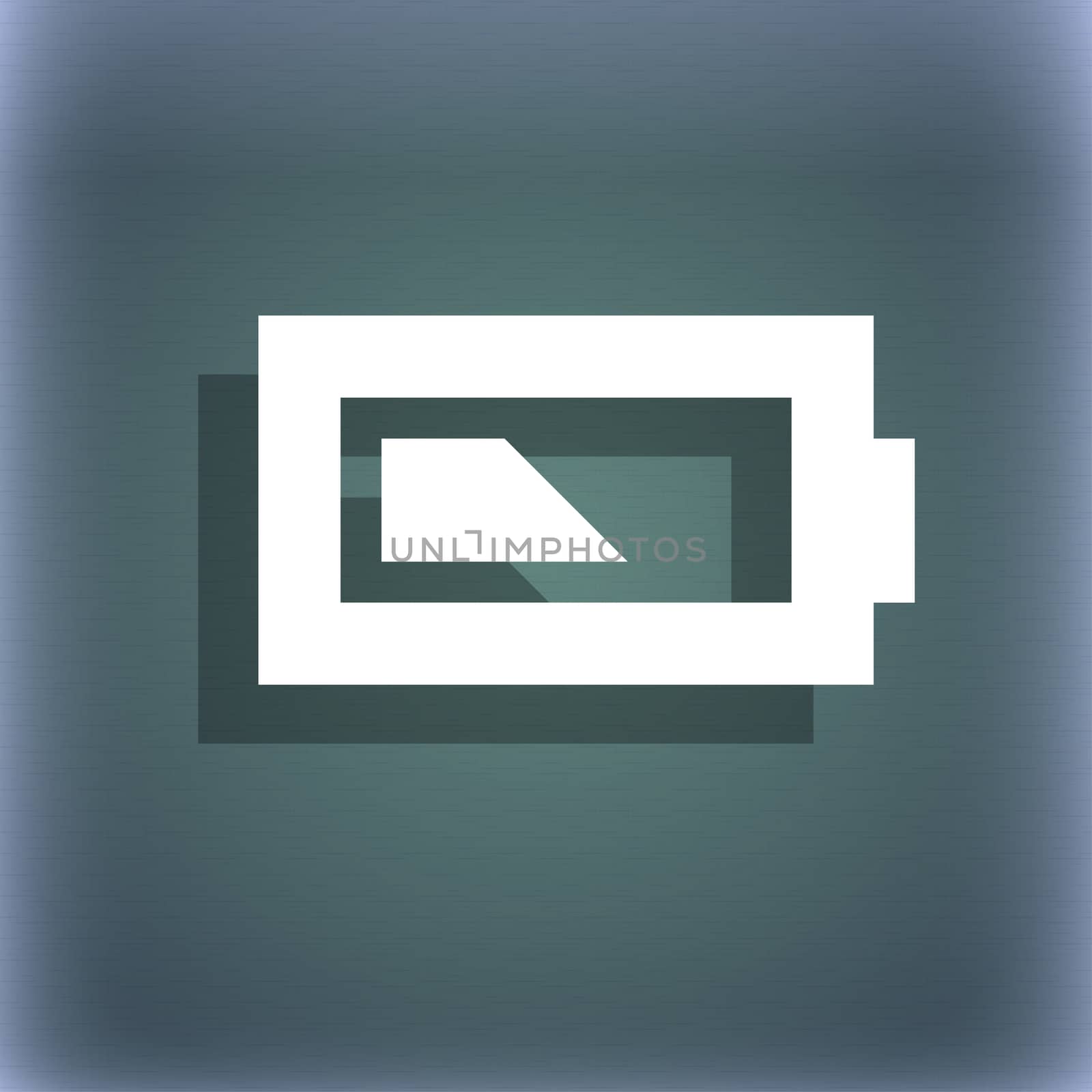 Battery half level icon symbol on the blue-green abstract background with shadow and space for your text.  by serhii_lohvyniuk