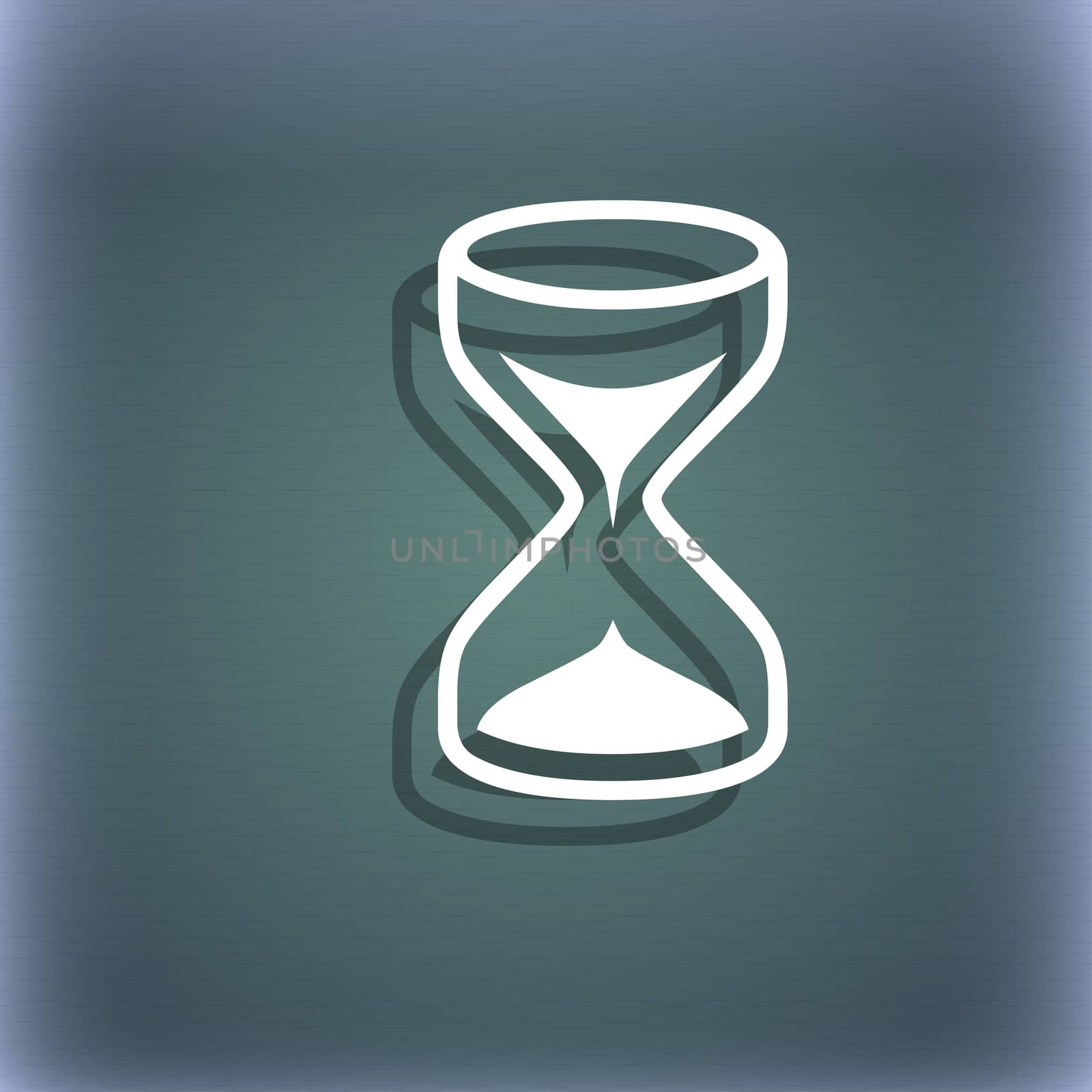 Hourglass sign icon. Sand timer symbol. On the blue-green abstract background with shadow and space for your text.  by serhii_lohvyniuk