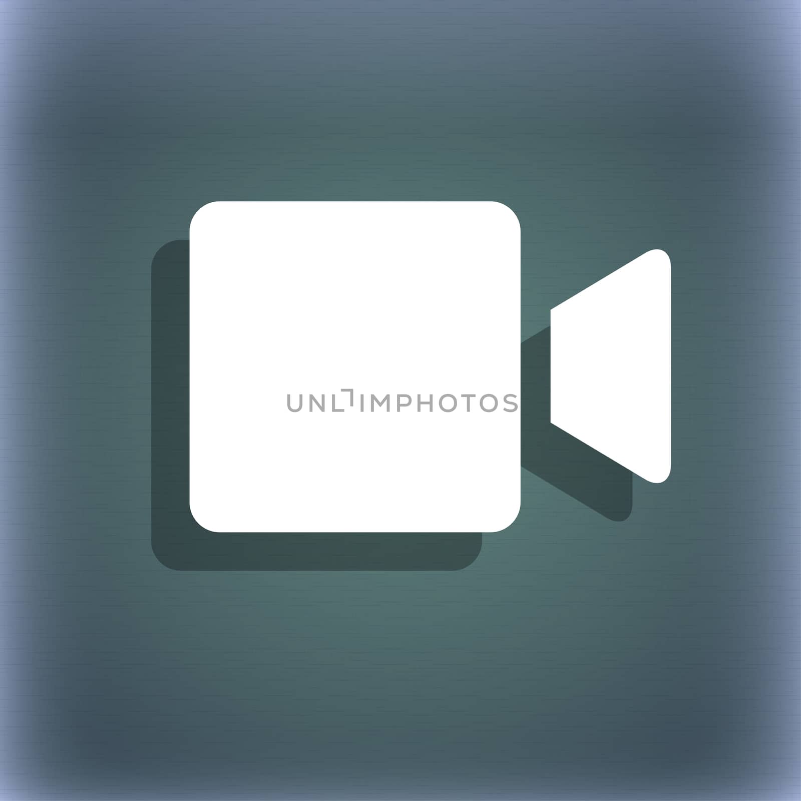 Video camera icon symbol on the blue-green abstract background with shadow and space for your text.  by serhii_lohvyniuk
