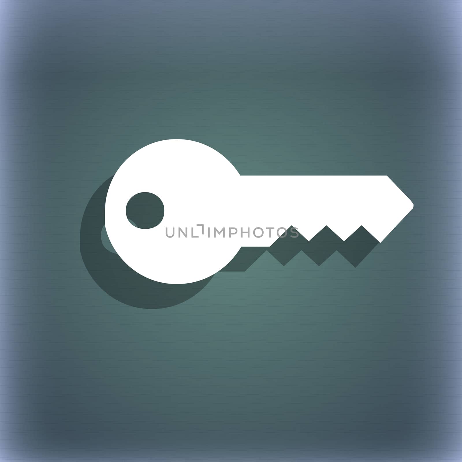 key icon symbol on the blue-green abstract background with shadow and space for your text.  by serhii_lohvyniuk