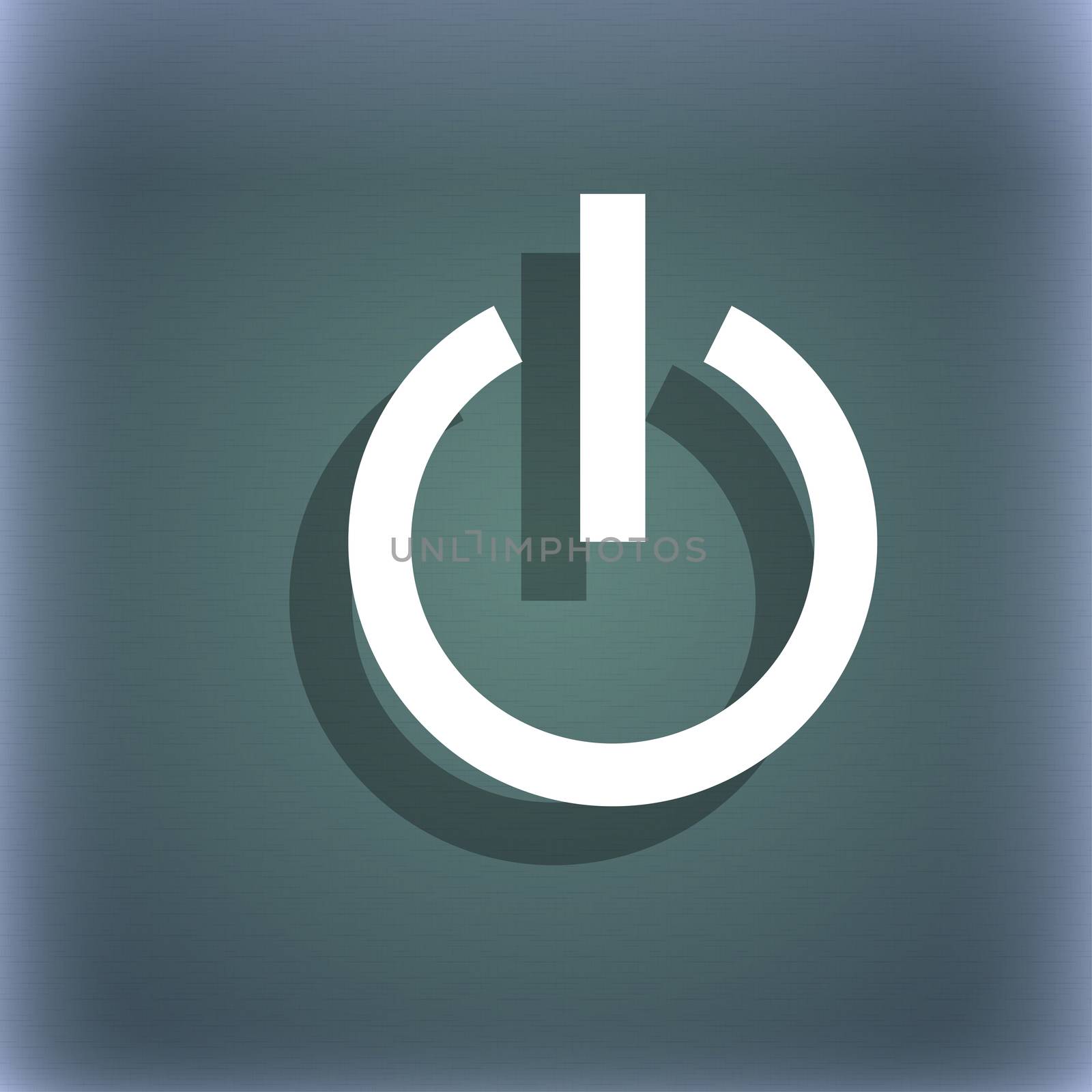 Power icon symbol on the blue-green abstract background with shadow and space for your text.  by serhii_lohvyniuk