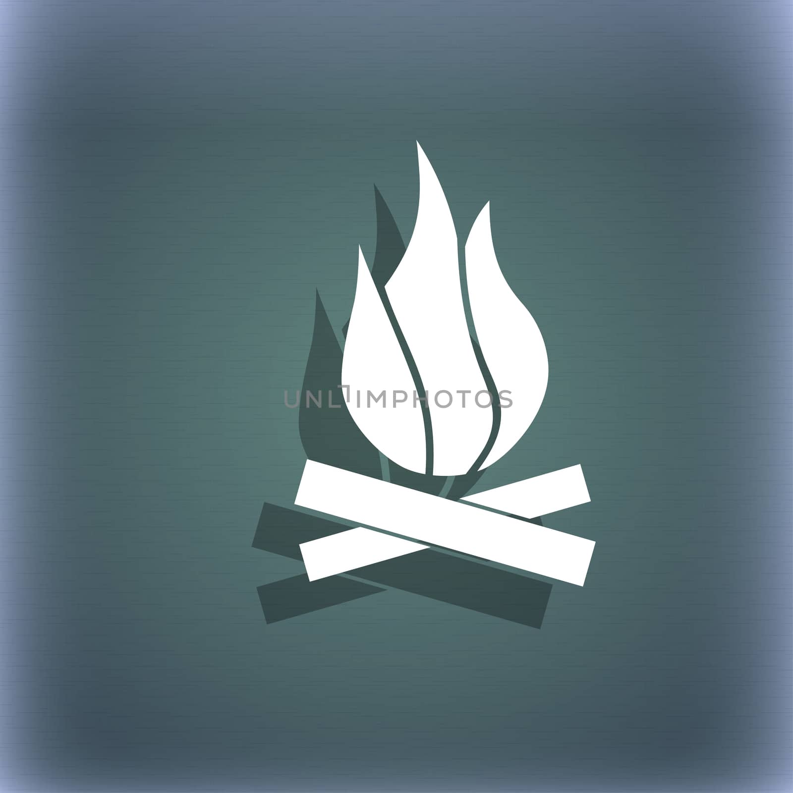 A fire icon symbol on the blue-green abstract background with shadow and space for your text.  by serhii_lohvyniuk