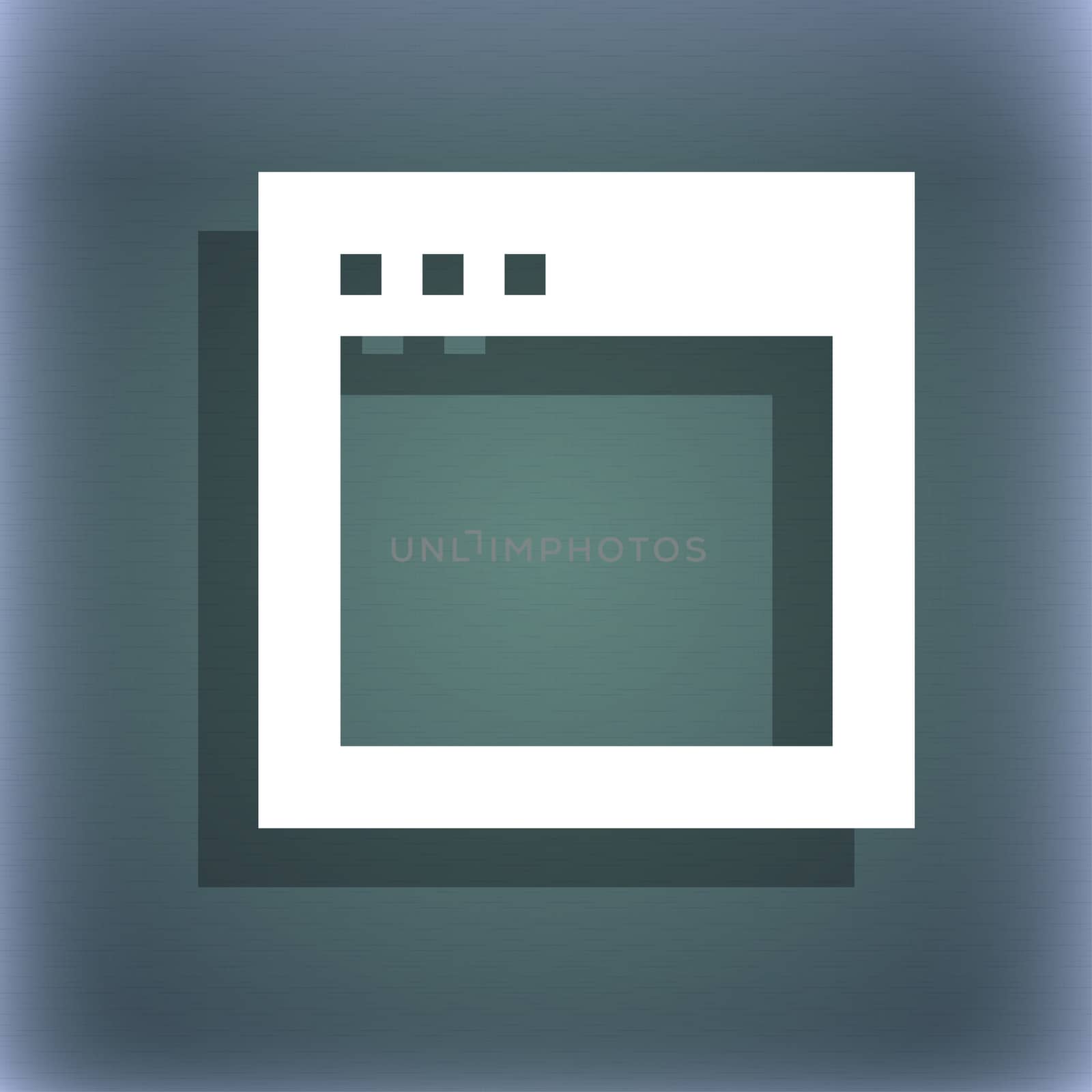 Simple Browser window icon symbol on the blue-green abstract background with shadow and space for your text. illustration