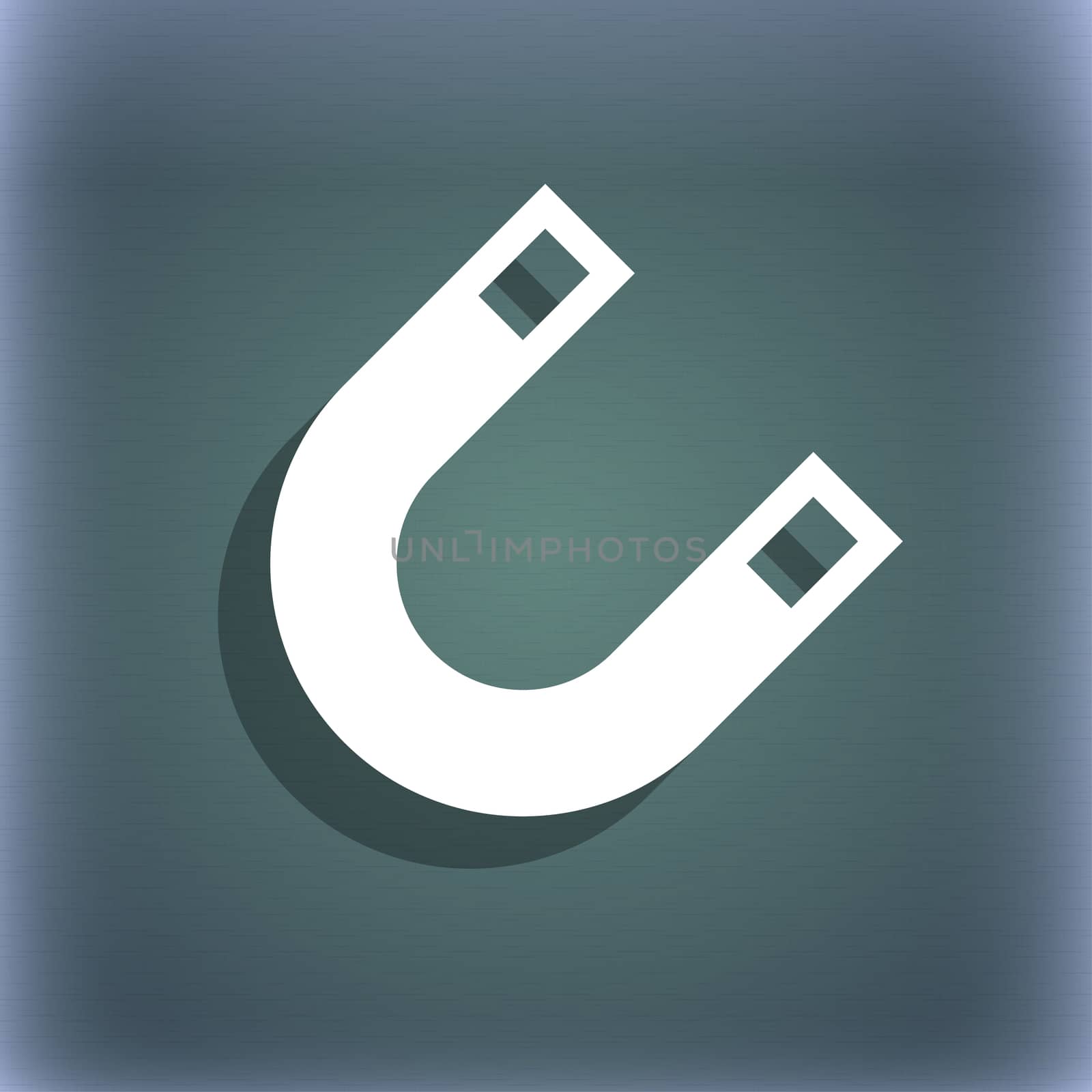 magnet, horseshoe icon symbol on the blue-green abstract background with shadow and space for your text.  by serhii_lohvyniuk