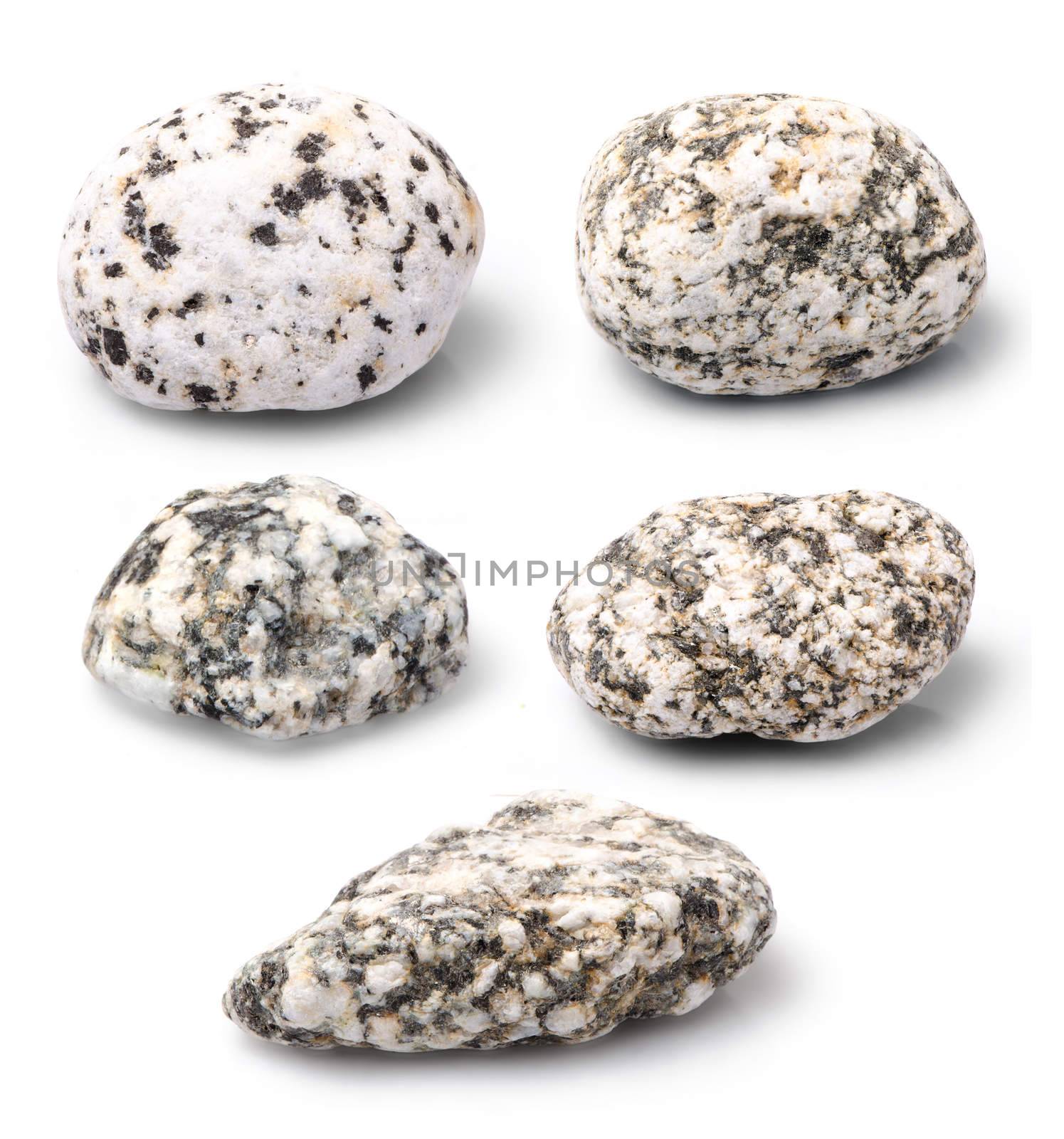 Set of five stones isolated on white background.