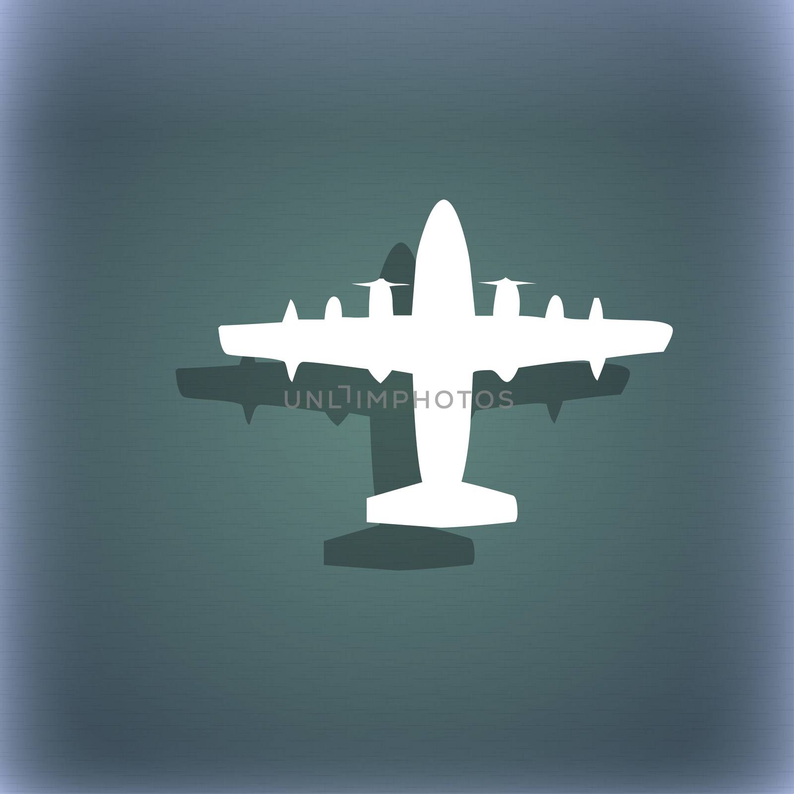aircraft icon symbol on the blue-green abstract background with shadow and space for your text.  by serhii_lohvyniuk