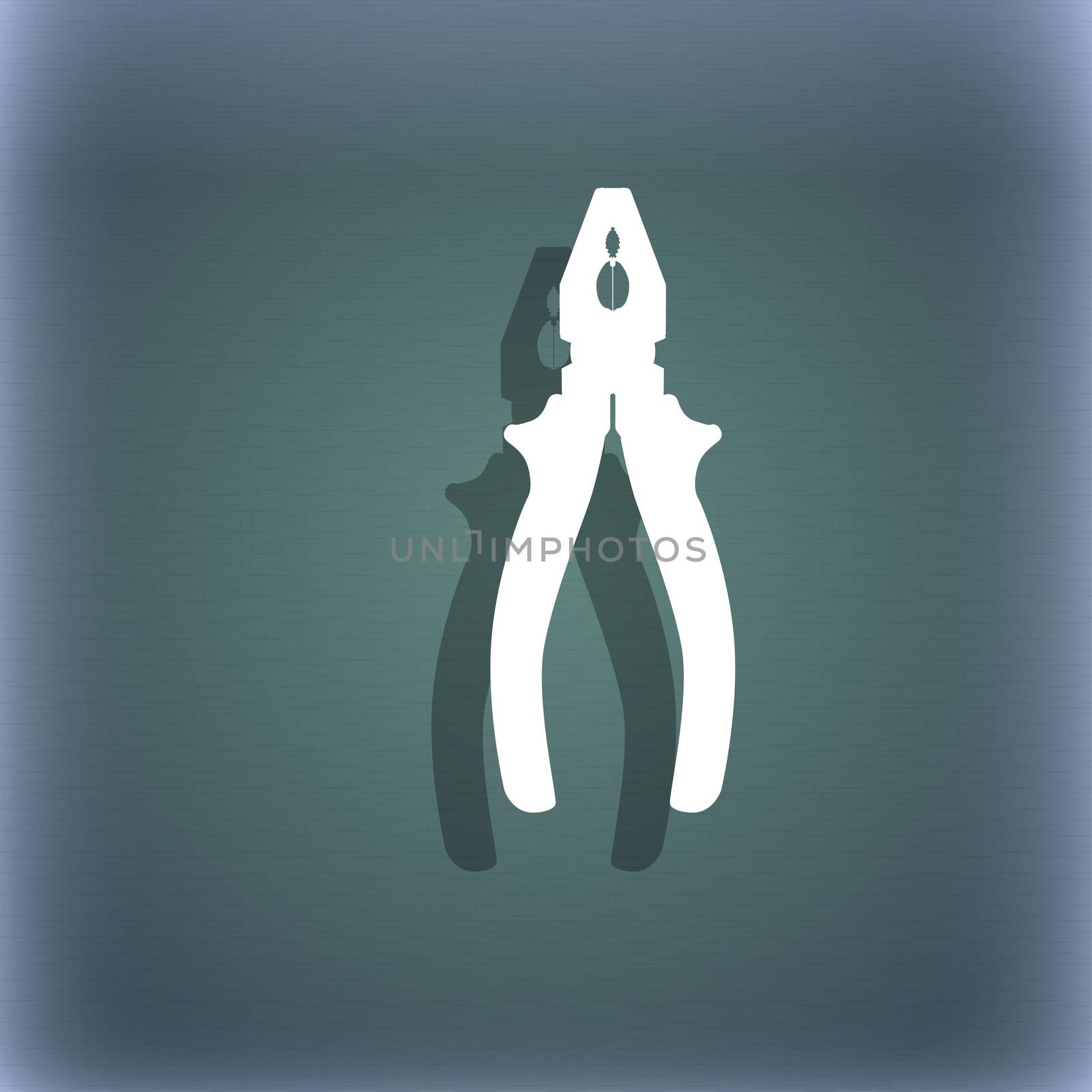 pliers icon symbol on the blue-green abstract background with shadow and space for your text. illustration