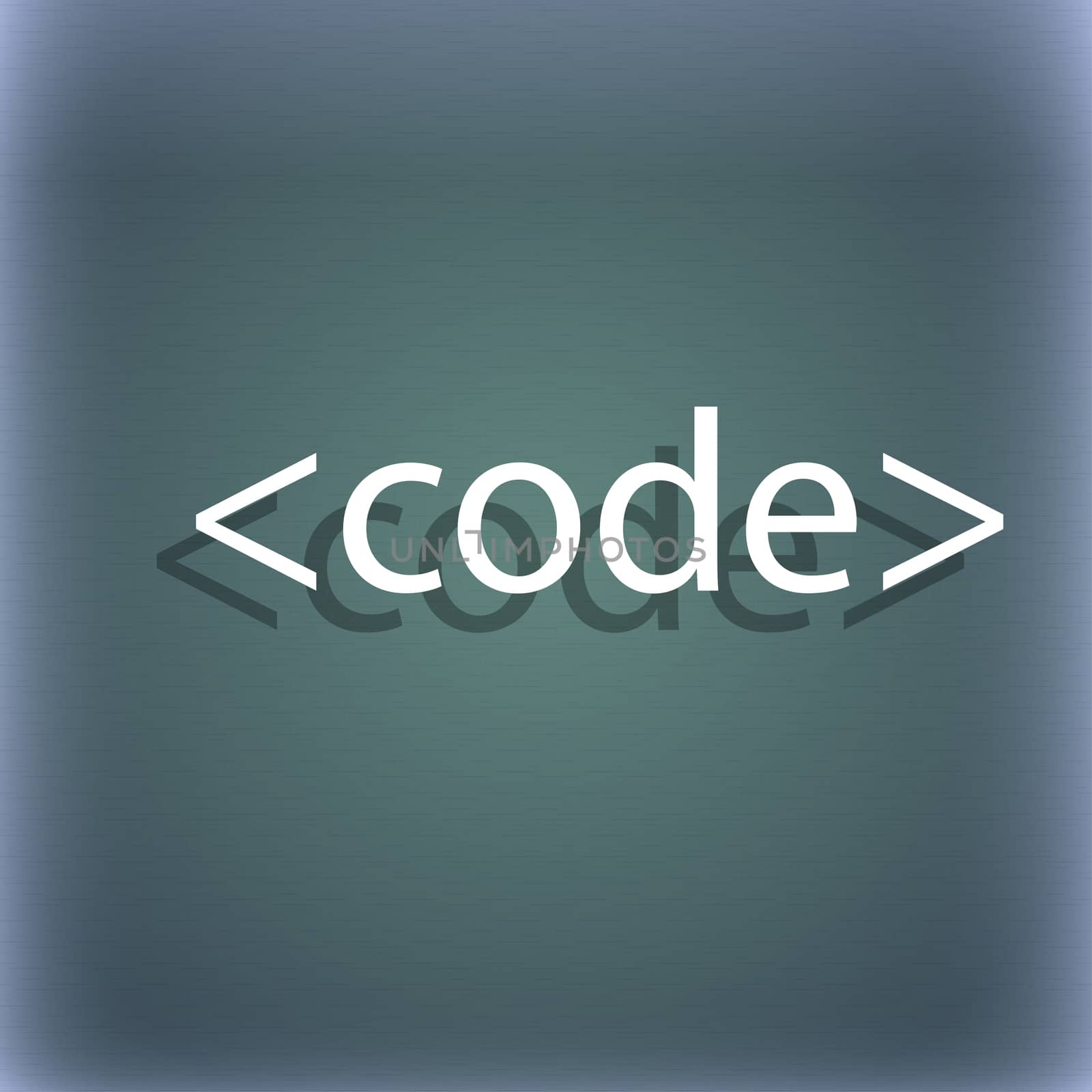Code sign icon. Programming language symbol. On the blue-green abstract background with shadow and space for your text. illustration