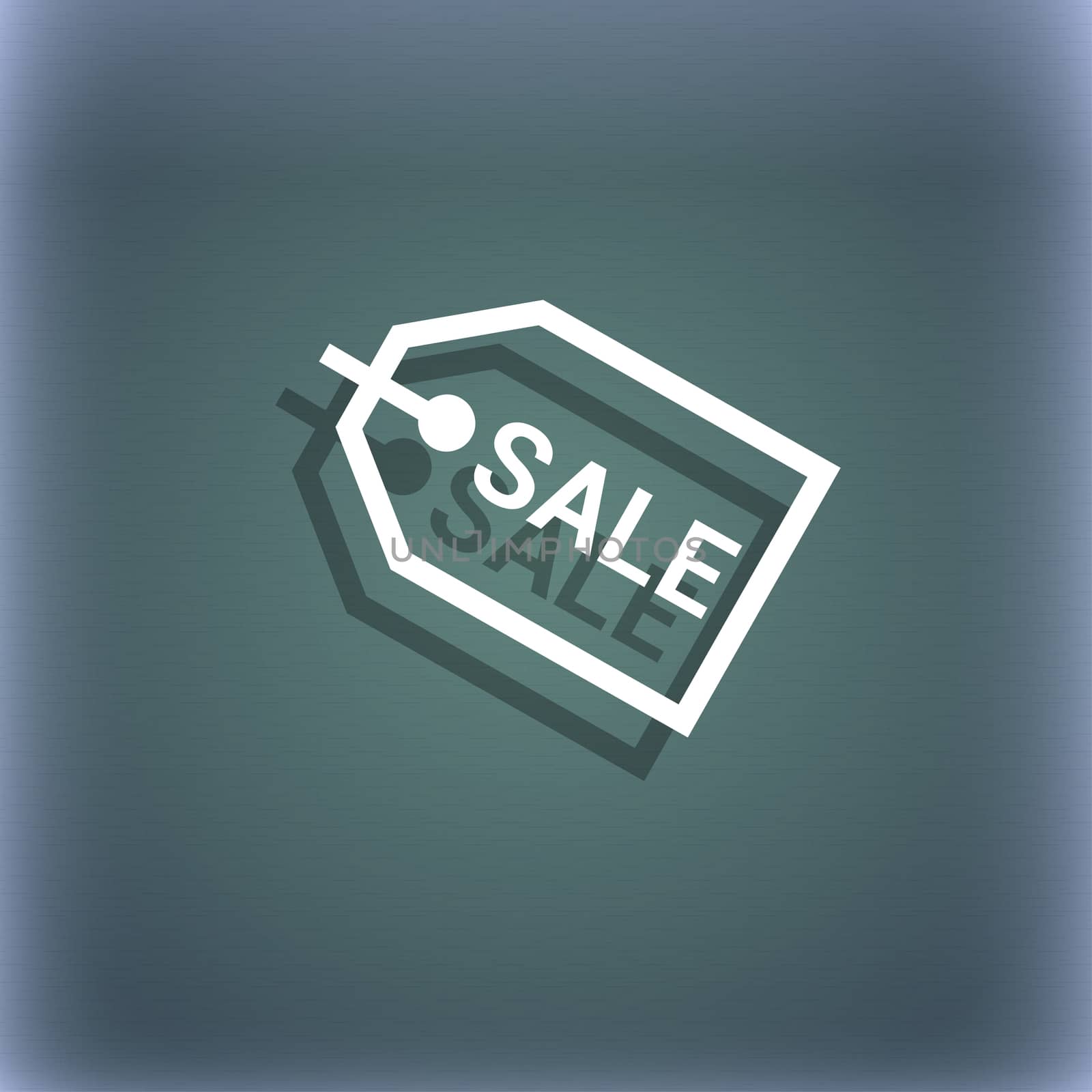 Sale icon symbol on the blue-green abstract background with shadow and space for your text.  by serhii_lohvyniuk