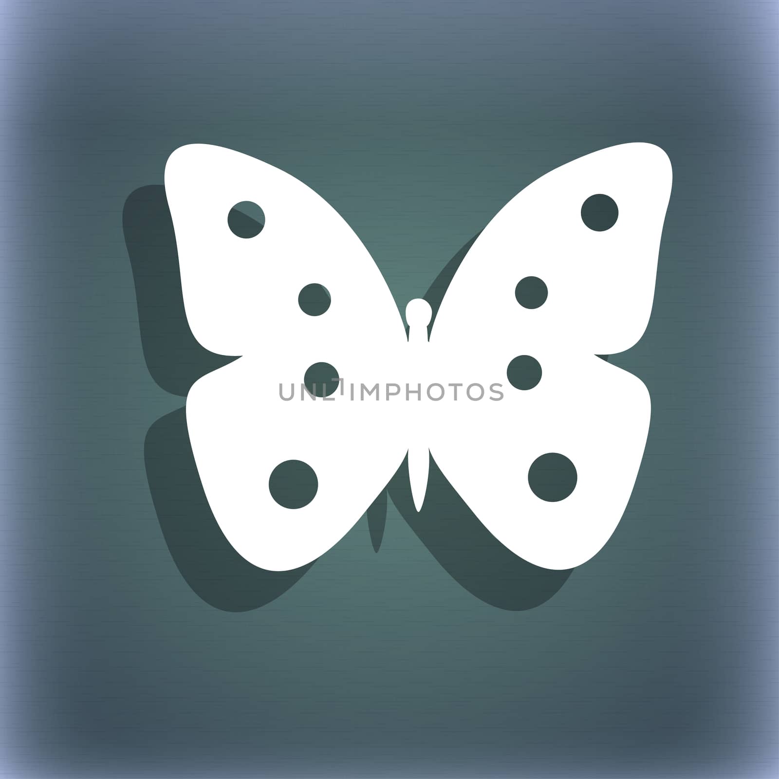 Butterfly sign icon. insect symbol. On the blue-green abstract background with shadow and space for your text. illustration
