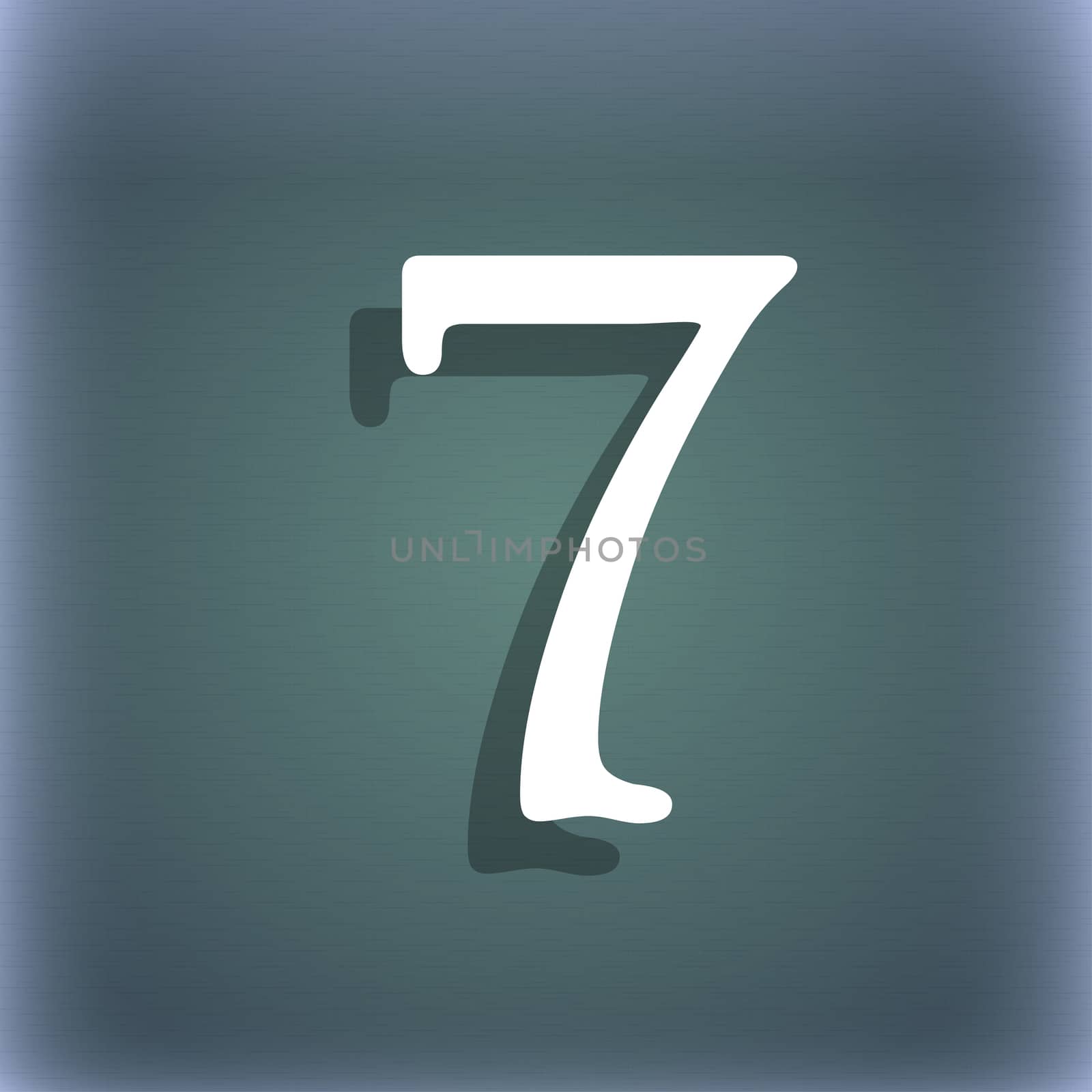 number seven icon sign. On the blue-green abstract background with shadow and space for your text. illustration