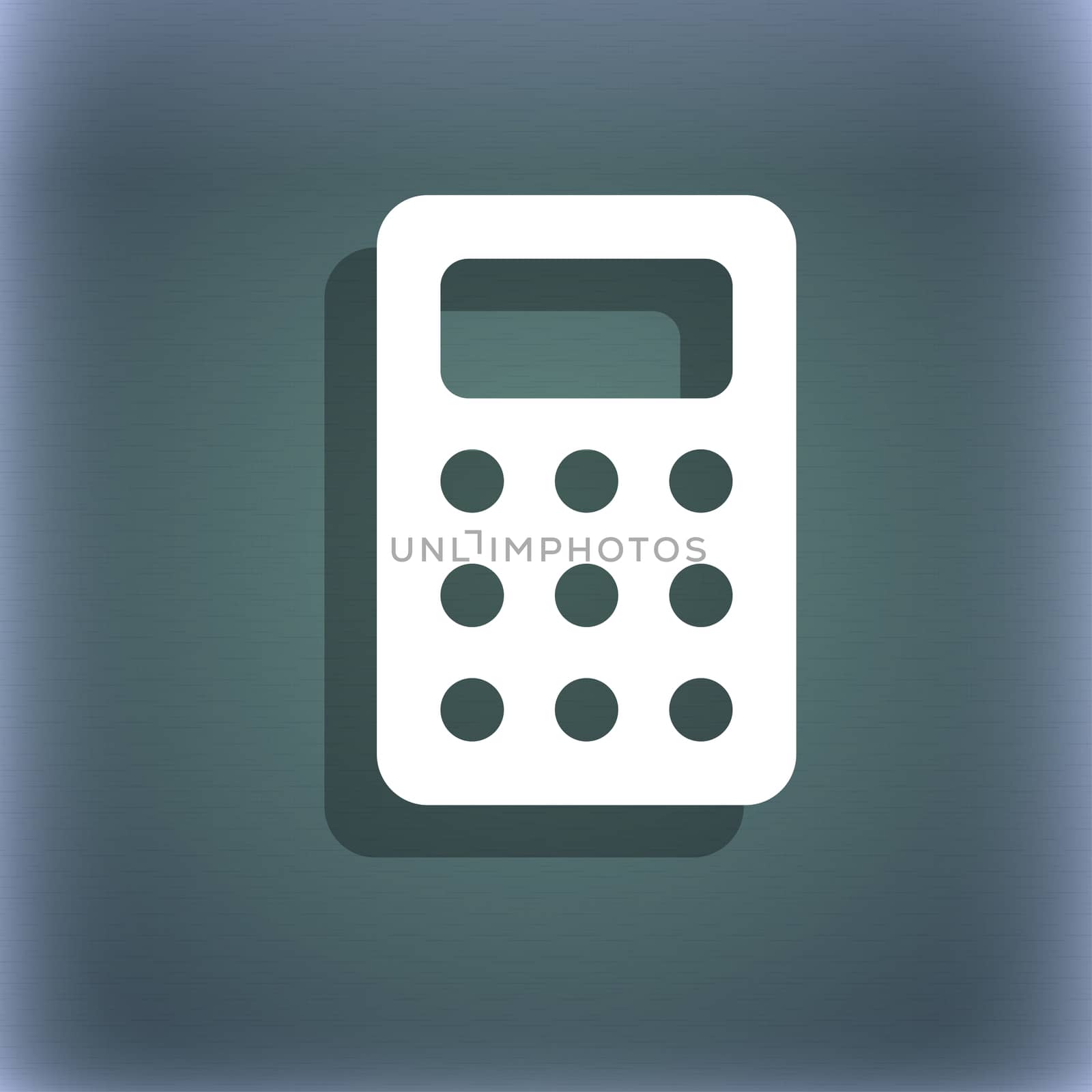 Calculator, Bookkeeping icon symbol on the blue-green abstract background with shadow and space for your text.  by serhii_lohvyniuk