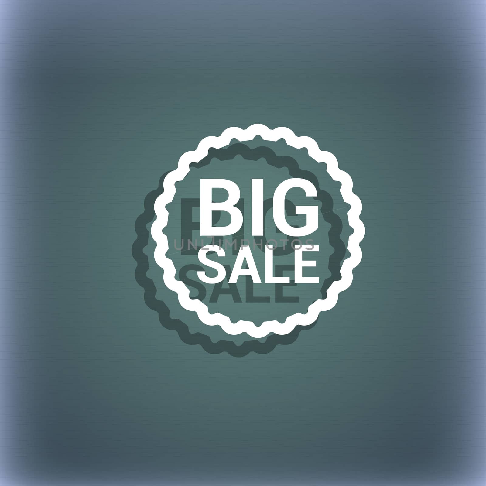 Big sale icon symbol on the blue-green abstract background with shadow and space for your text. illustration
