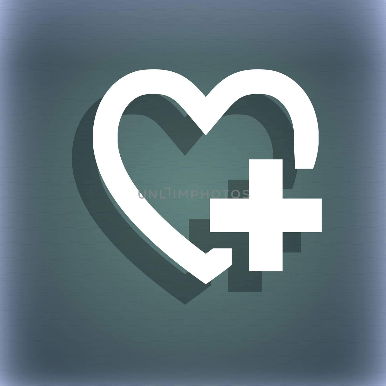 Heart sign icon. Love symbol. On the blue-green abstract background with shadow and space for your text. illustration