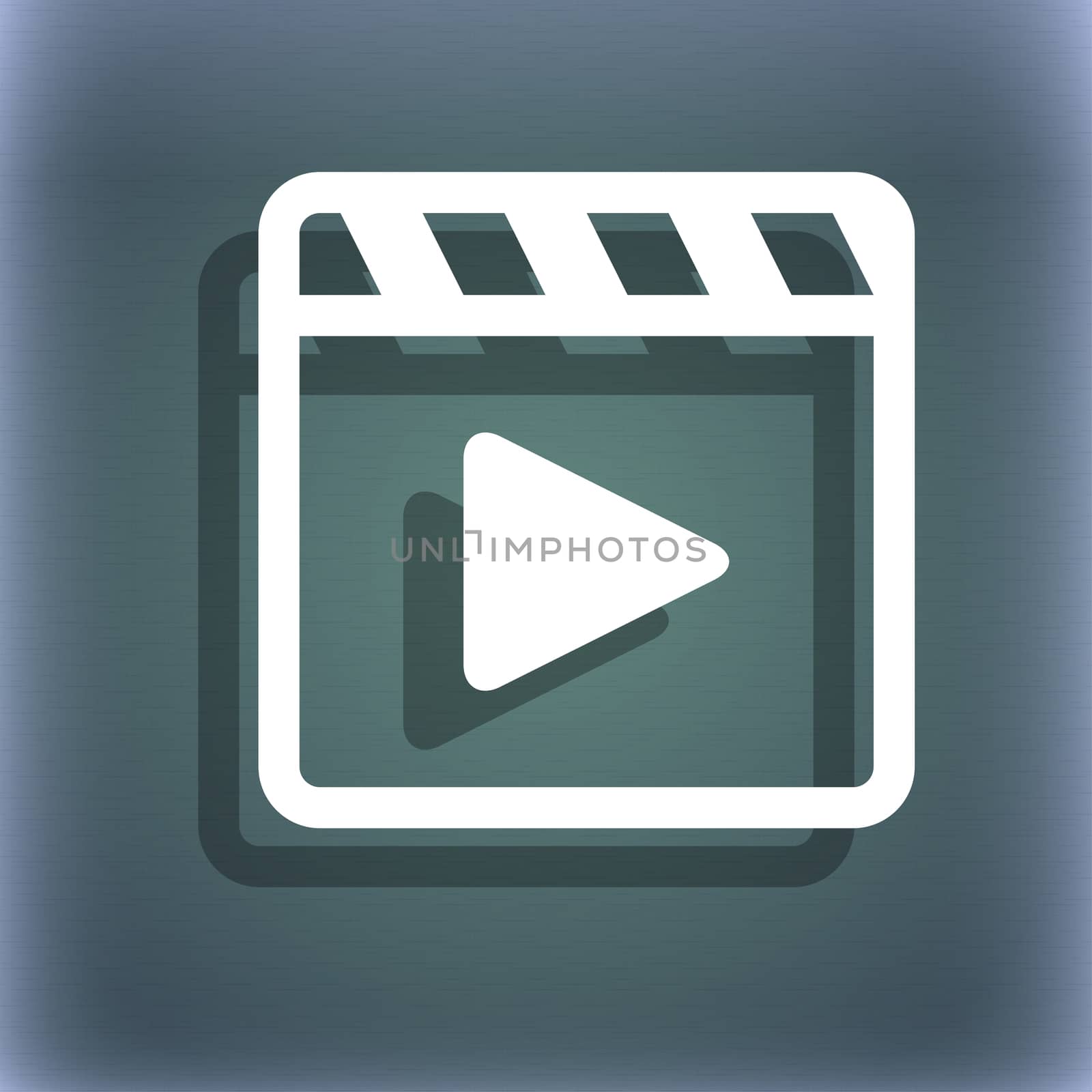 Play video icon symbol on the blue-green abstract background with shadow and space for your text. illustration