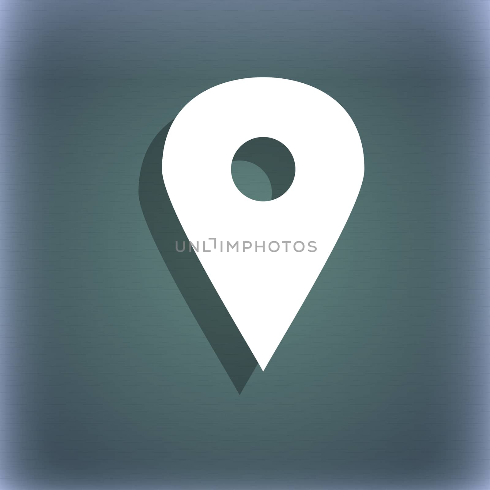 Map pointer, GPS location icon symbol on the blue-green abstract background with shadow and space for your text. illustration