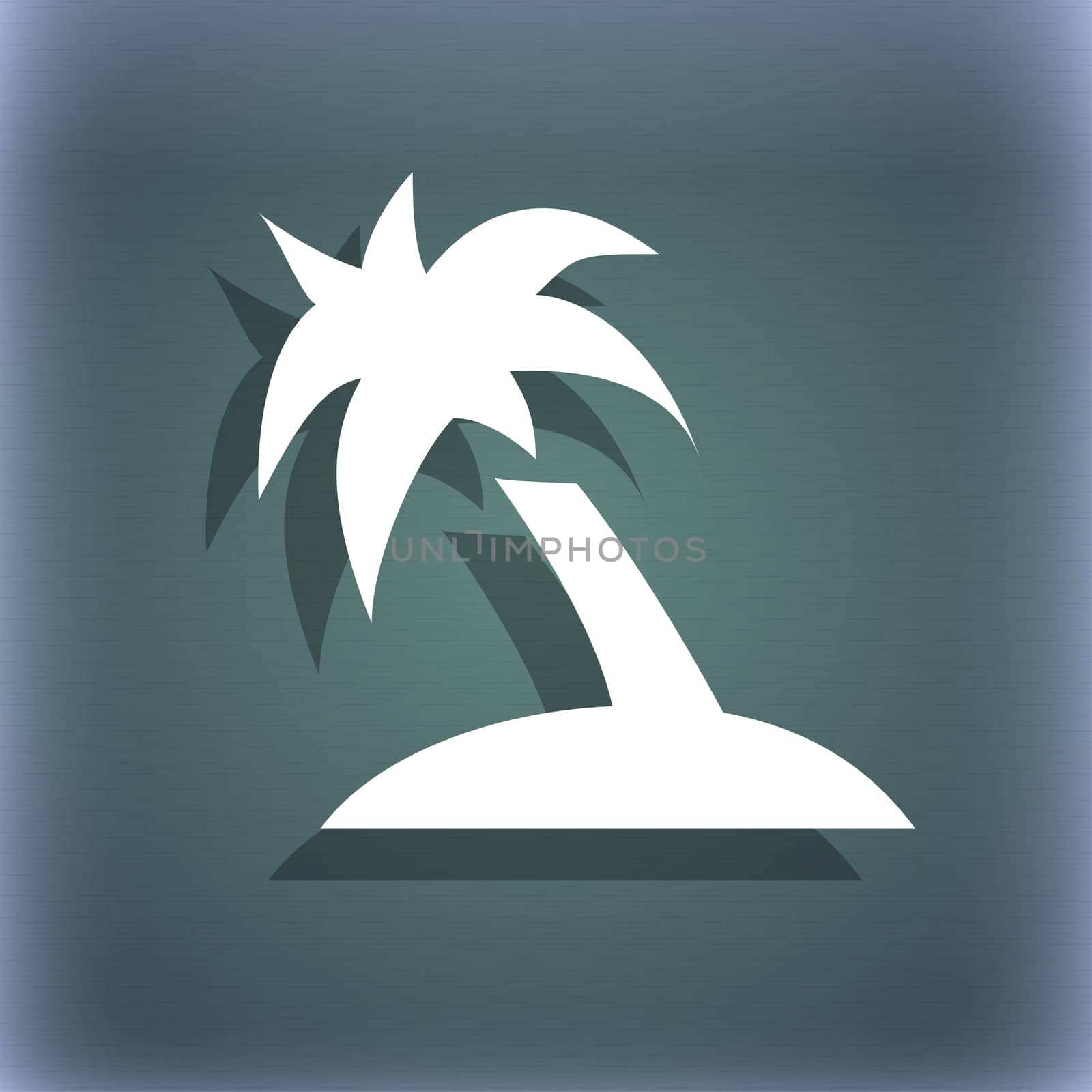 Palm Tree, Travel trip icon symbol on the blue-green abstract background with shadow and space for your text.  by serhii_lohvyniuk