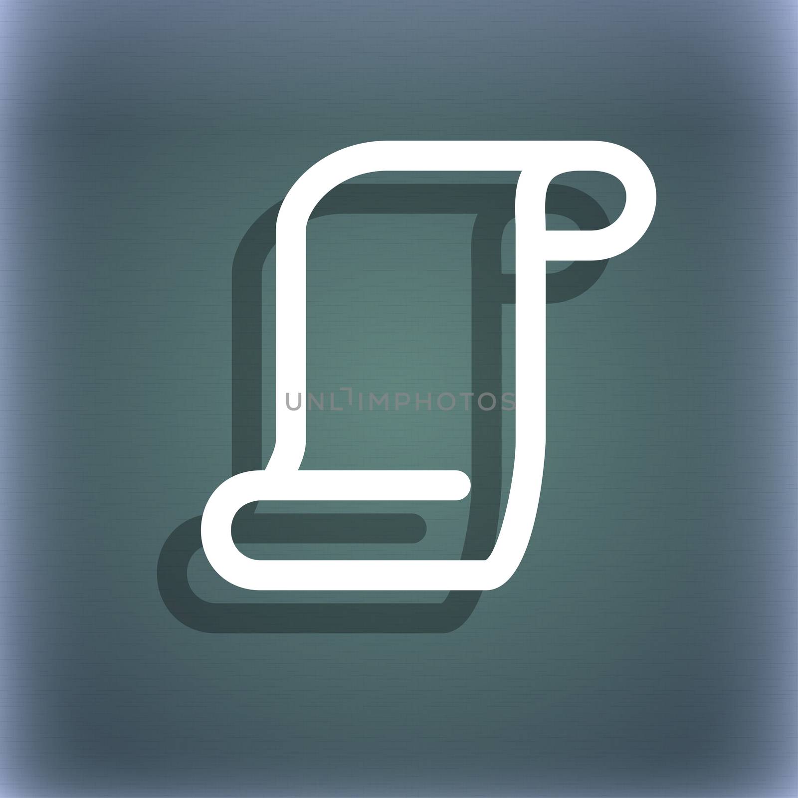 paper scroll icon symbol on the blue-green abstract background with shadow and space for your text.  by serhii_lohvyniuk