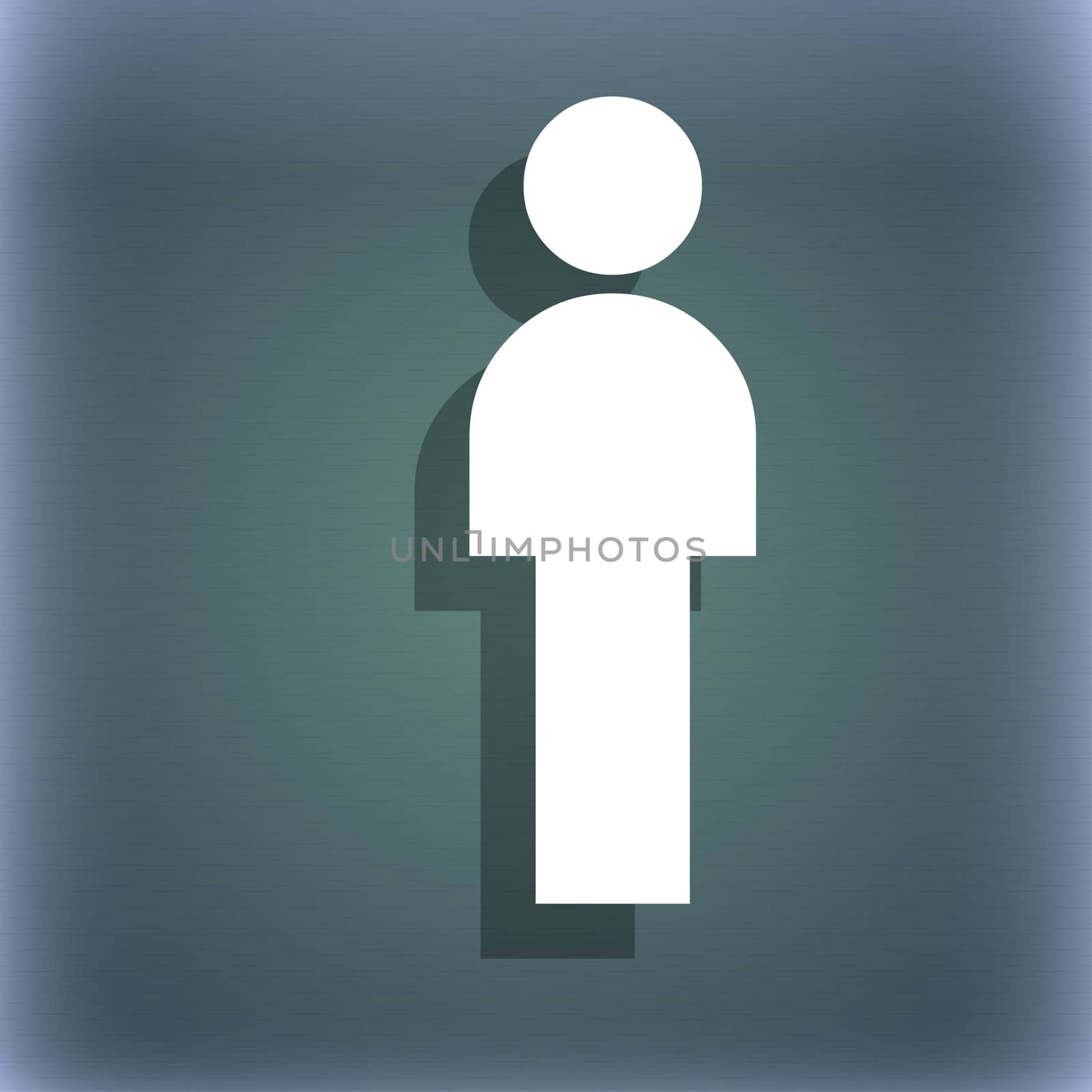 Human sign icon. Man Person symbol. Male toilet. On the blue-green abstract background with shadow and space for your text. illustration