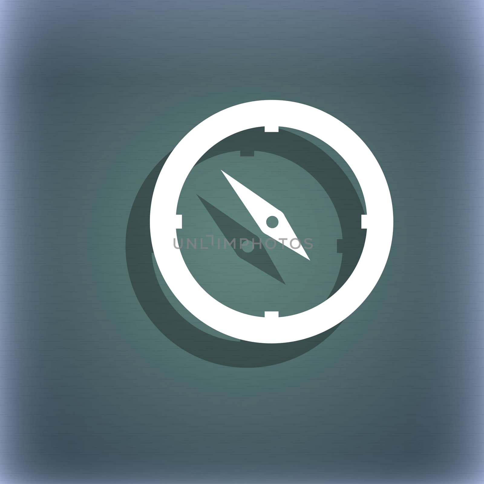 Compass sign icon. Windrose navigation symbol. On the blue-green abstract background with shadow and space for your text.  by serhii_lohvyniuk