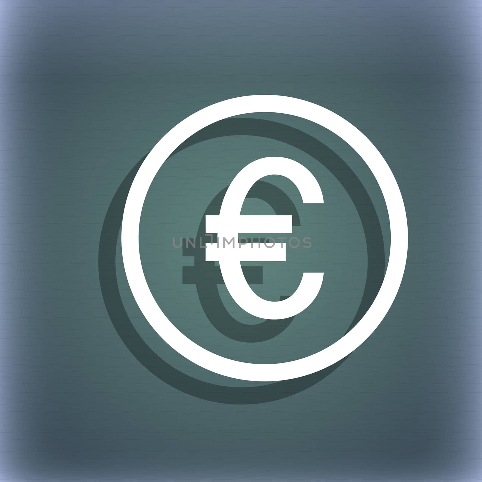 Euro icon sign. On the blue-green abstract background with shadow and space for your text.  by serhii_lohvyniuk