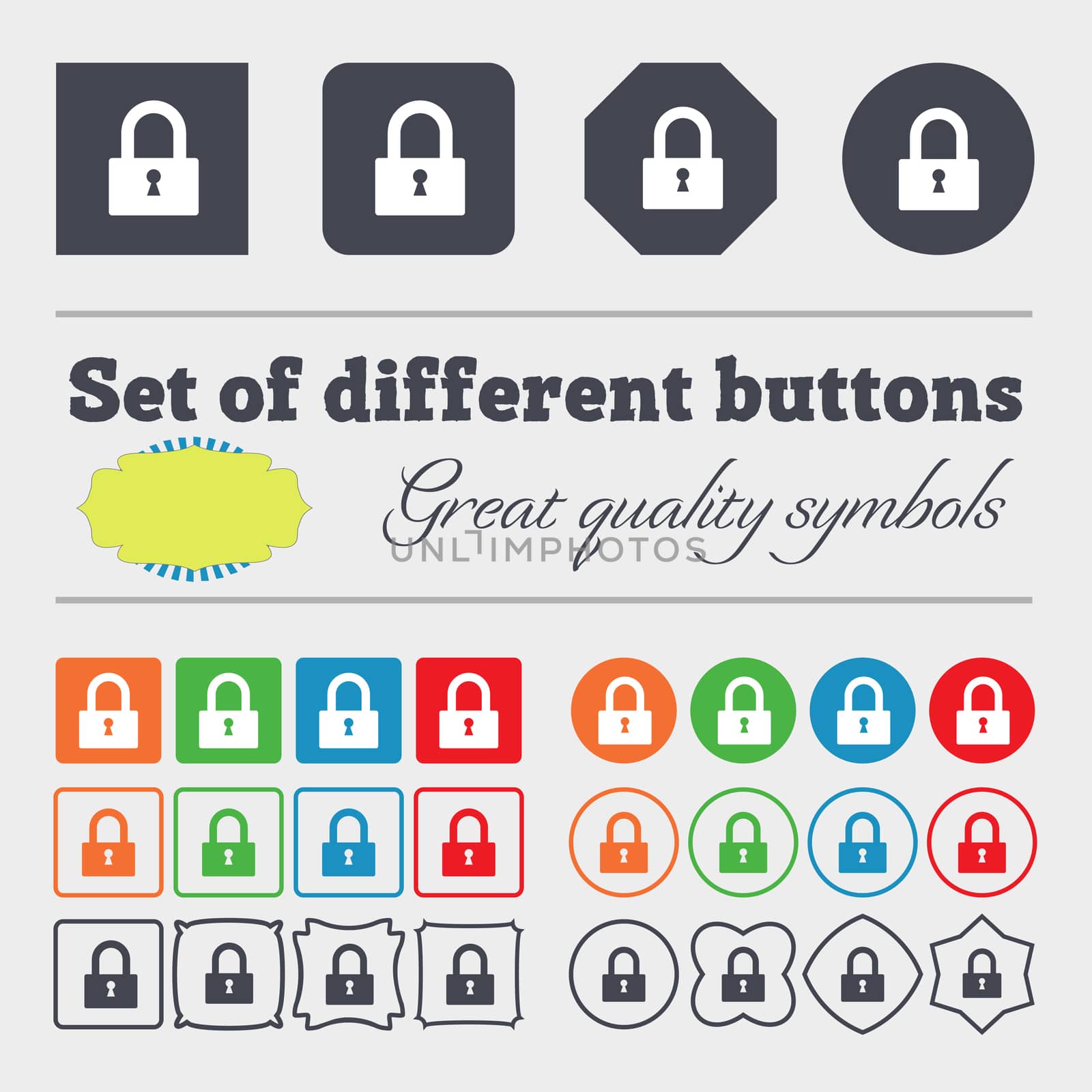 Lock sign icon. Locker symbol. Big set of colorful, diverse, high-quality buttons.  by serhii_lohvyniuk