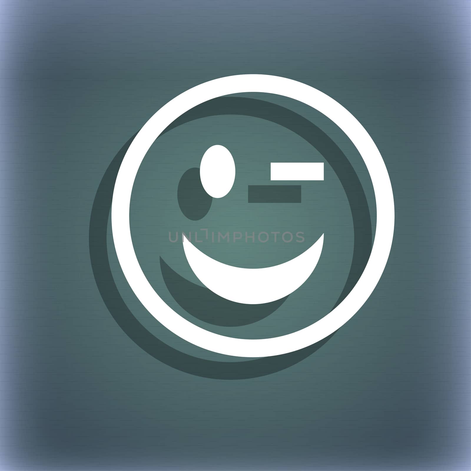 Winking Face icon symbol on the blue-green abstract background with shadow and space for your text.  by serhii_lohvyniuk