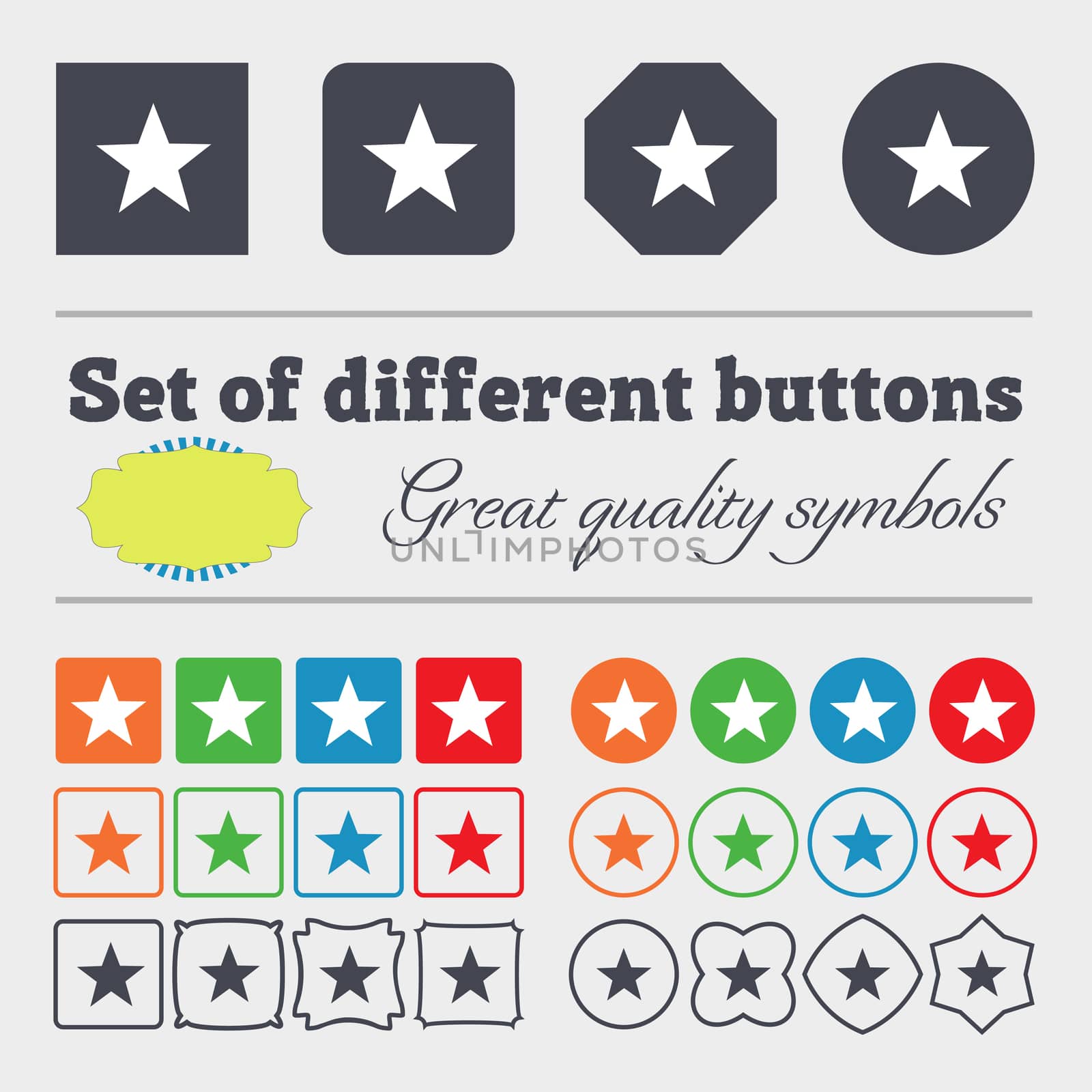 Star sign icon. Favorite button. Navigation symbol. Big set of colorful, diverse, high-quality buttons.  by serhii_lohvyniuk