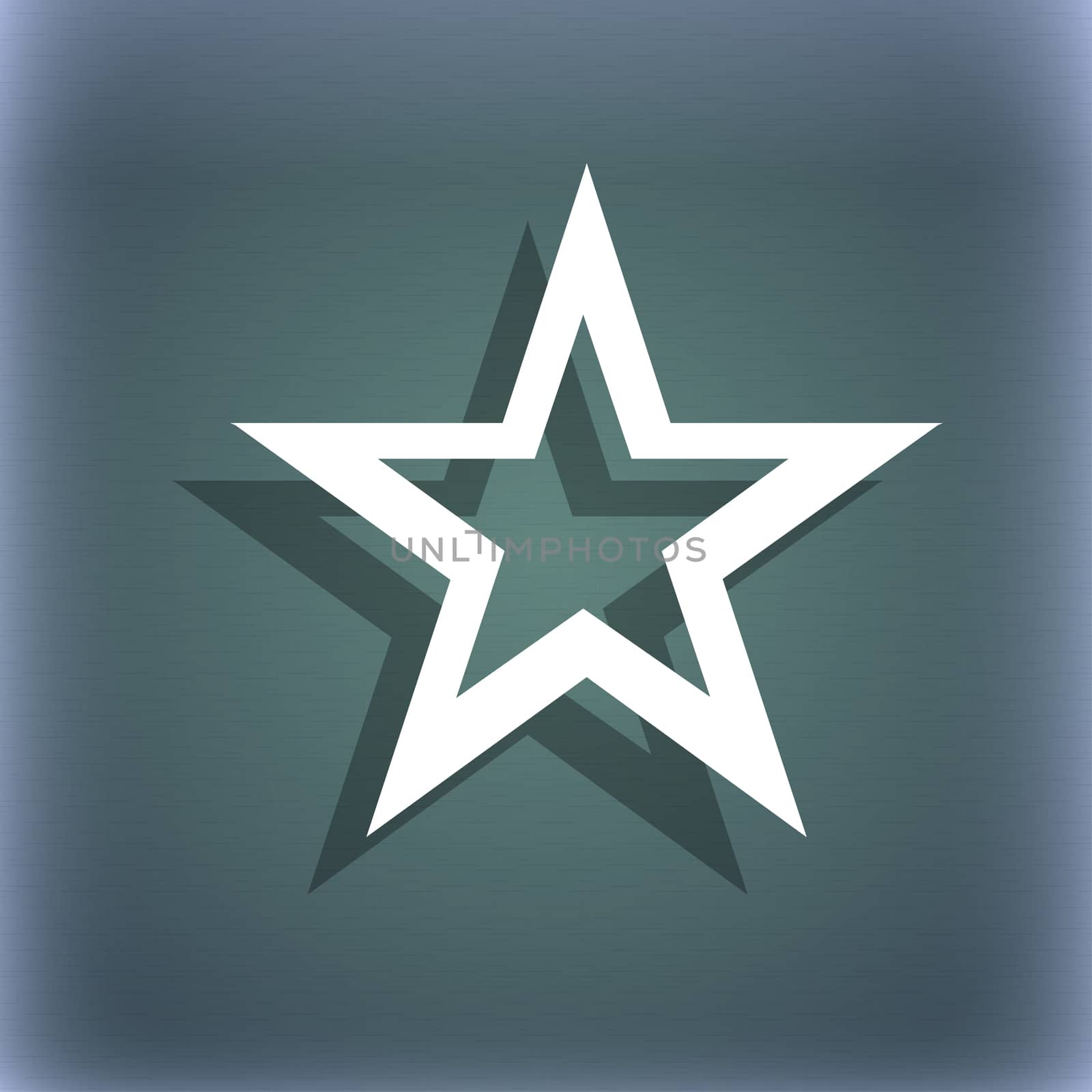 Star sign icon. Favorite button. Navigation symbol. On the blue-green abstract background with shadow and space for your text.  by serhii_lohvyniuk