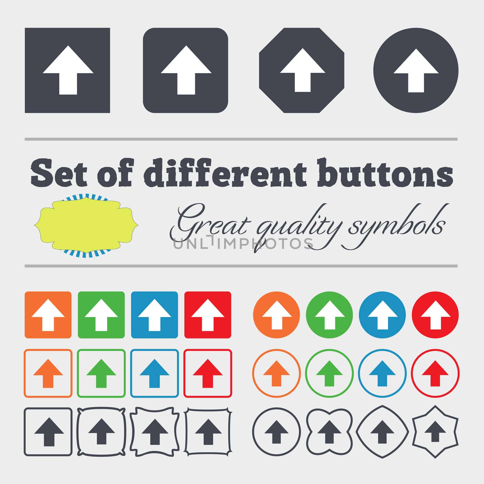 This side up sign icon. Fragile package symbol. Big set of colorful, diverse, high-quality buttons.  by serhii_lohvyniuk