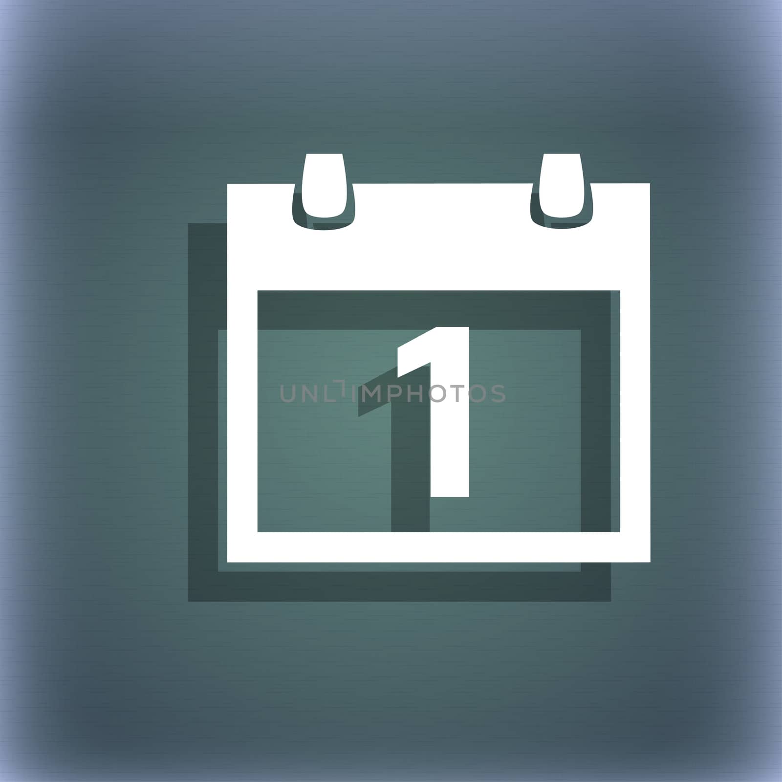 Calendar sign icon. 31 day month symbol. Date button. On the blue-green abstract background with shadow and space for your text. illustration