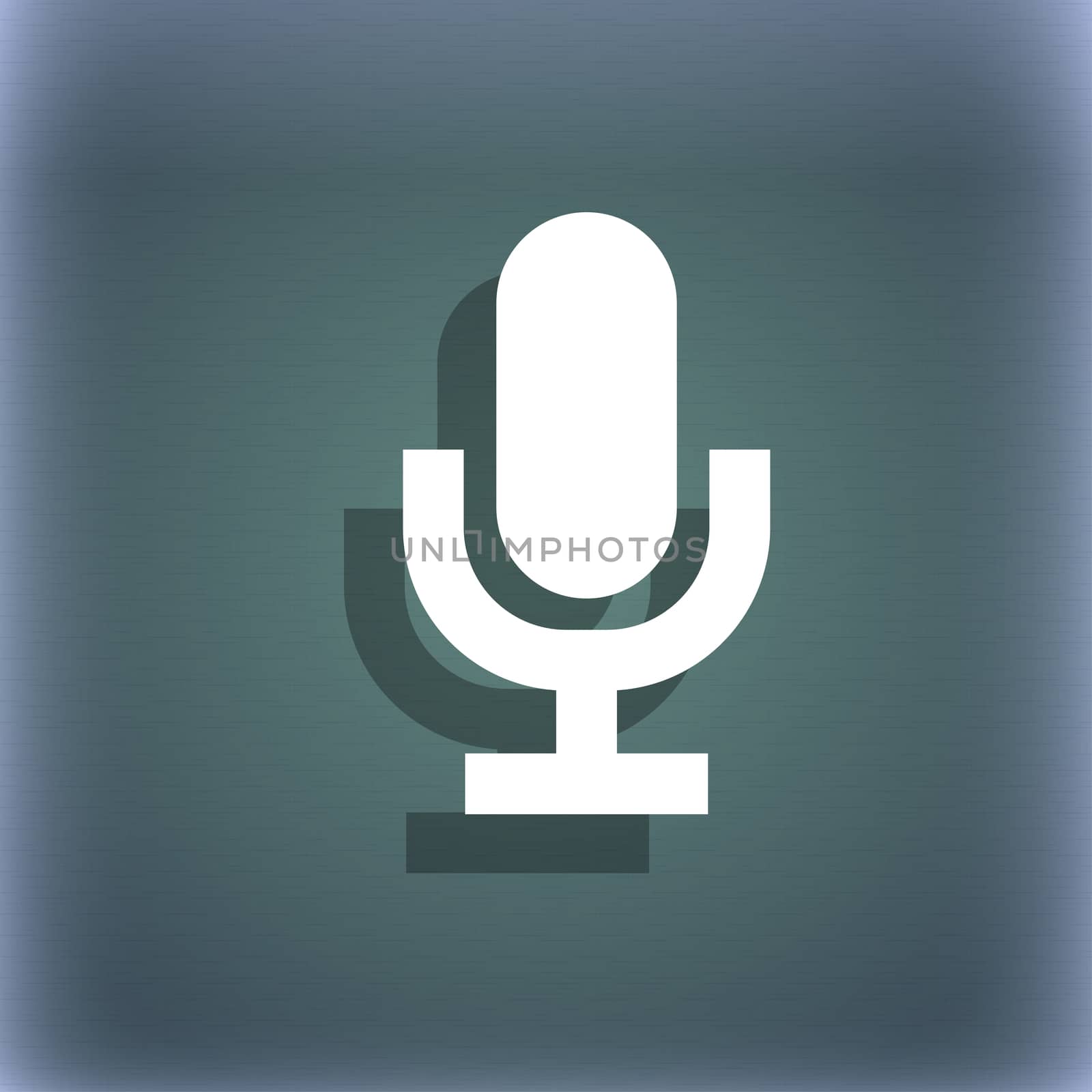 microphone icon symbol on the blue-green abstract background with shadow and space for your text. illustration