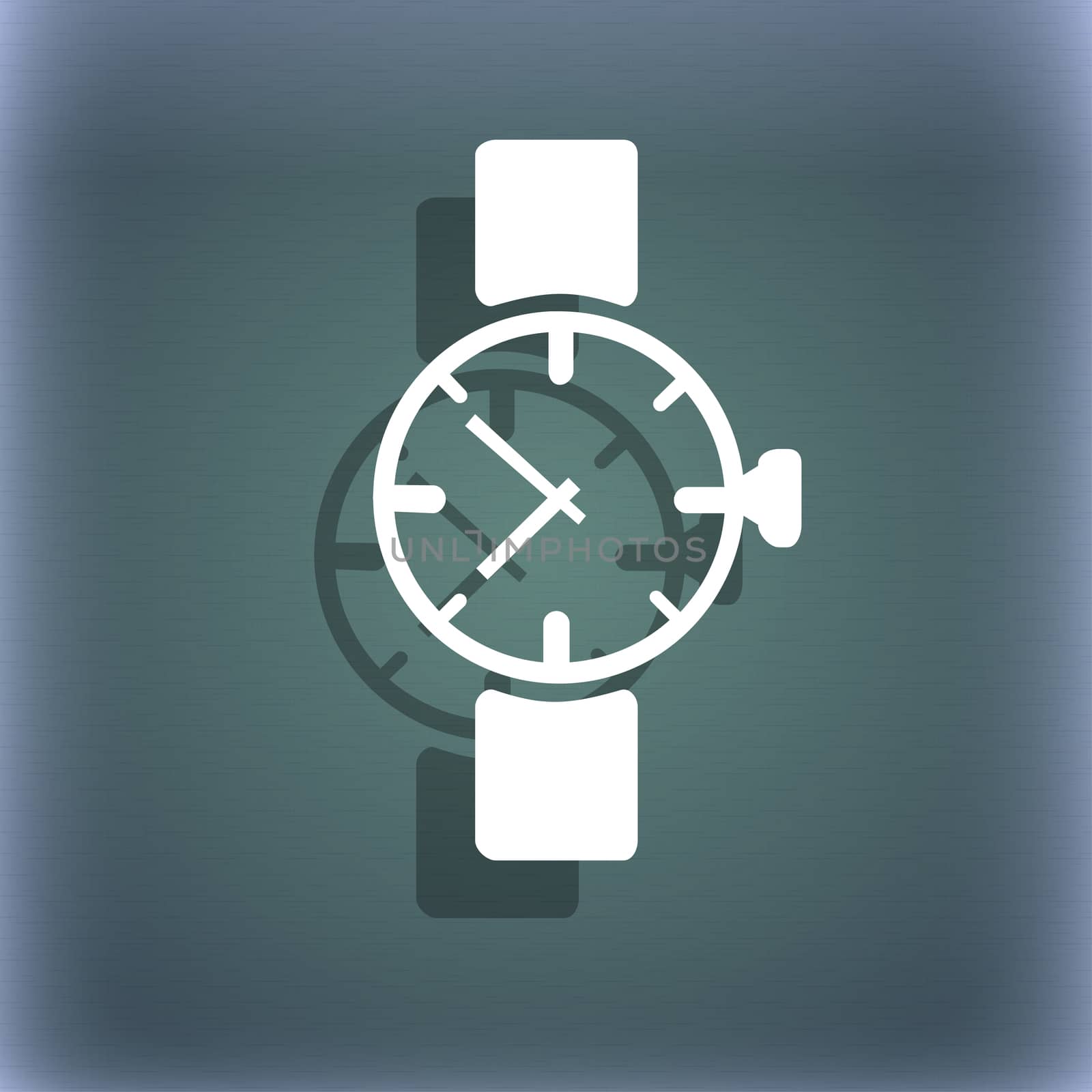 watches icon symbol . On the blue-green abstract background with shadow and space for your text. illustration