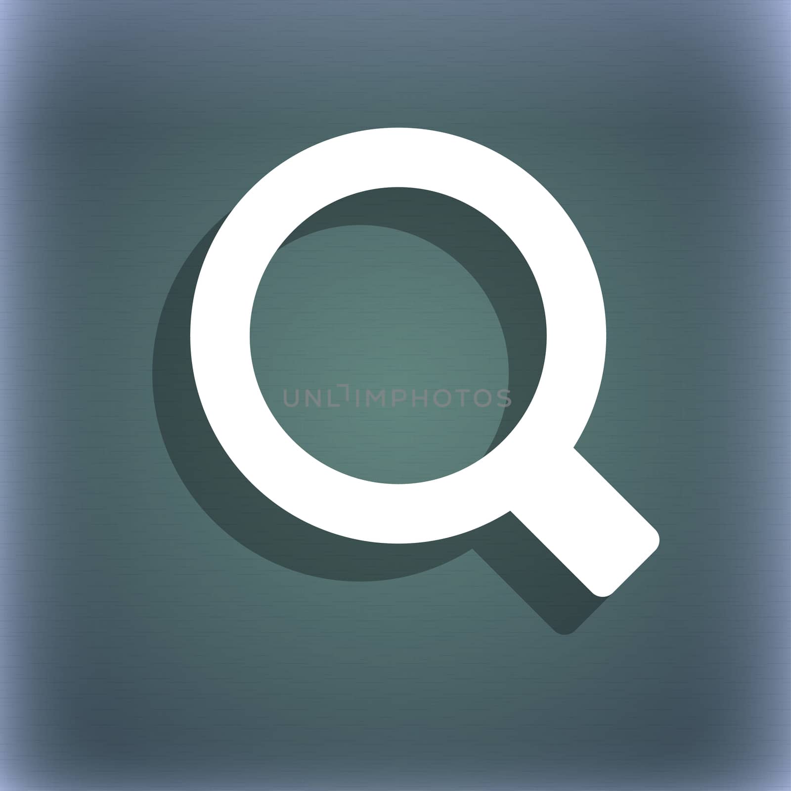 Magnifier glass icon symbol on the blue-green abstract background with shadow and space for your text. illustration