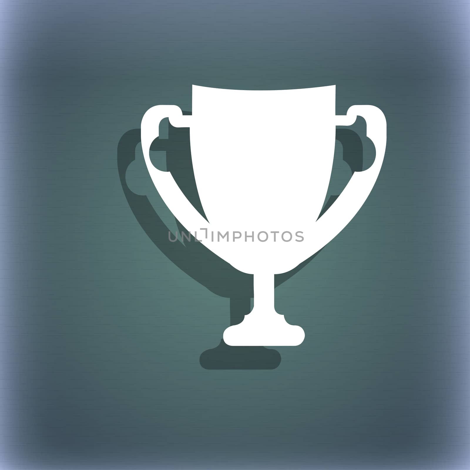 Winner cup sign icon. Awarding of winners symbol. Trophy. On the blue-green abstract background with shadow and space for your text. illustration