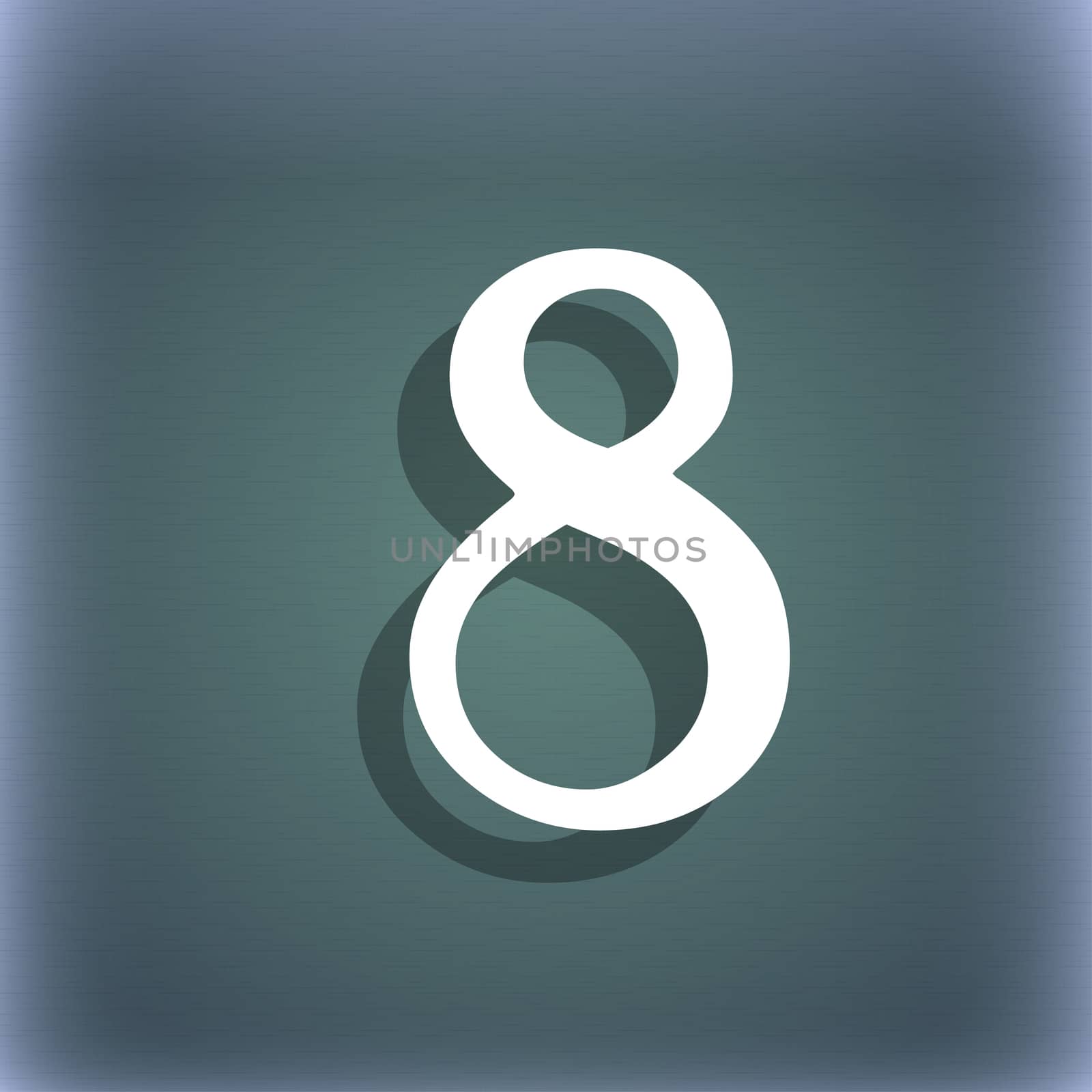 number Eight icon sign. On the blue-green abstract background with shadow and space for your text. illustration