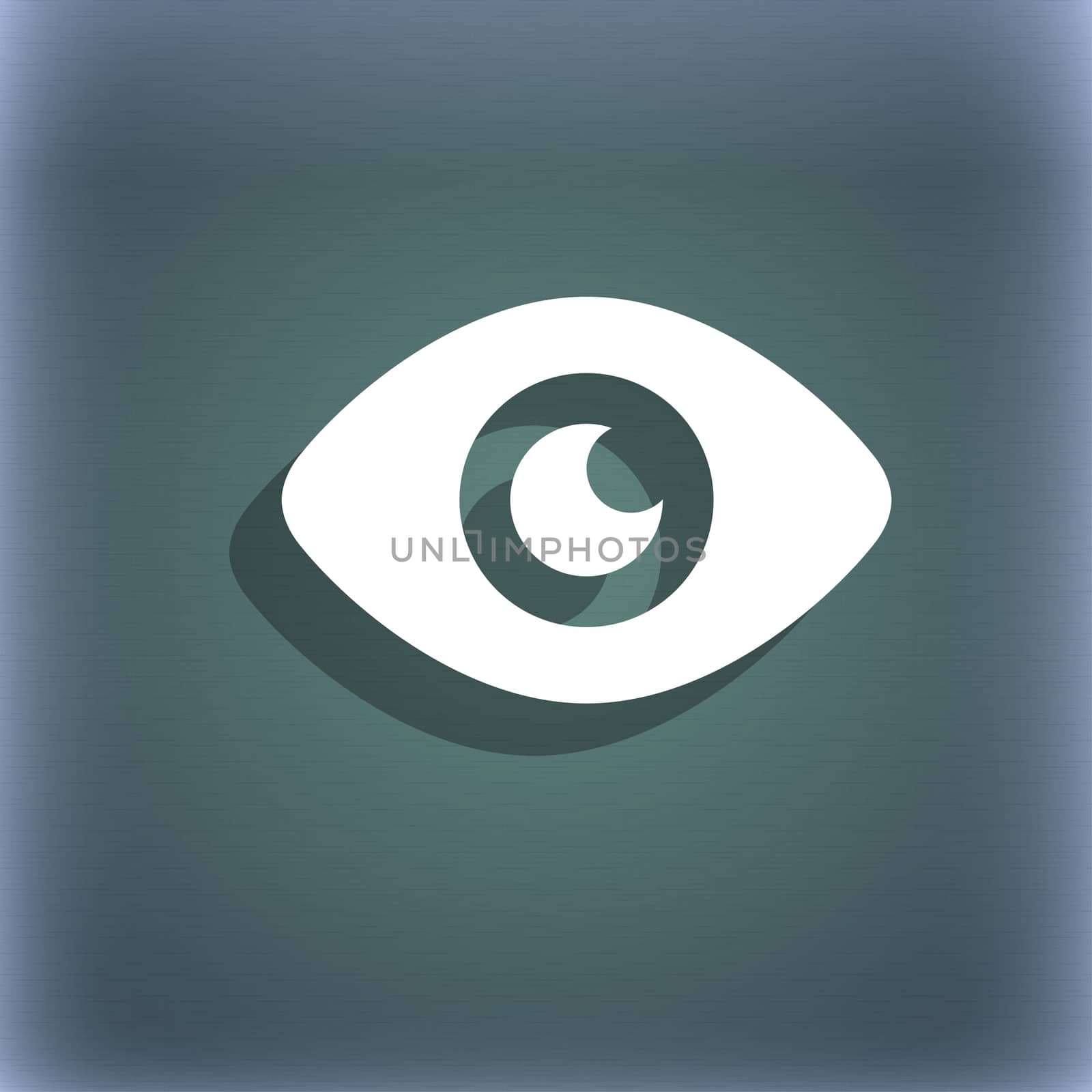 Eye, Publish content icon symbol on the blue-green abstract background with shadow and space for your text. illustration