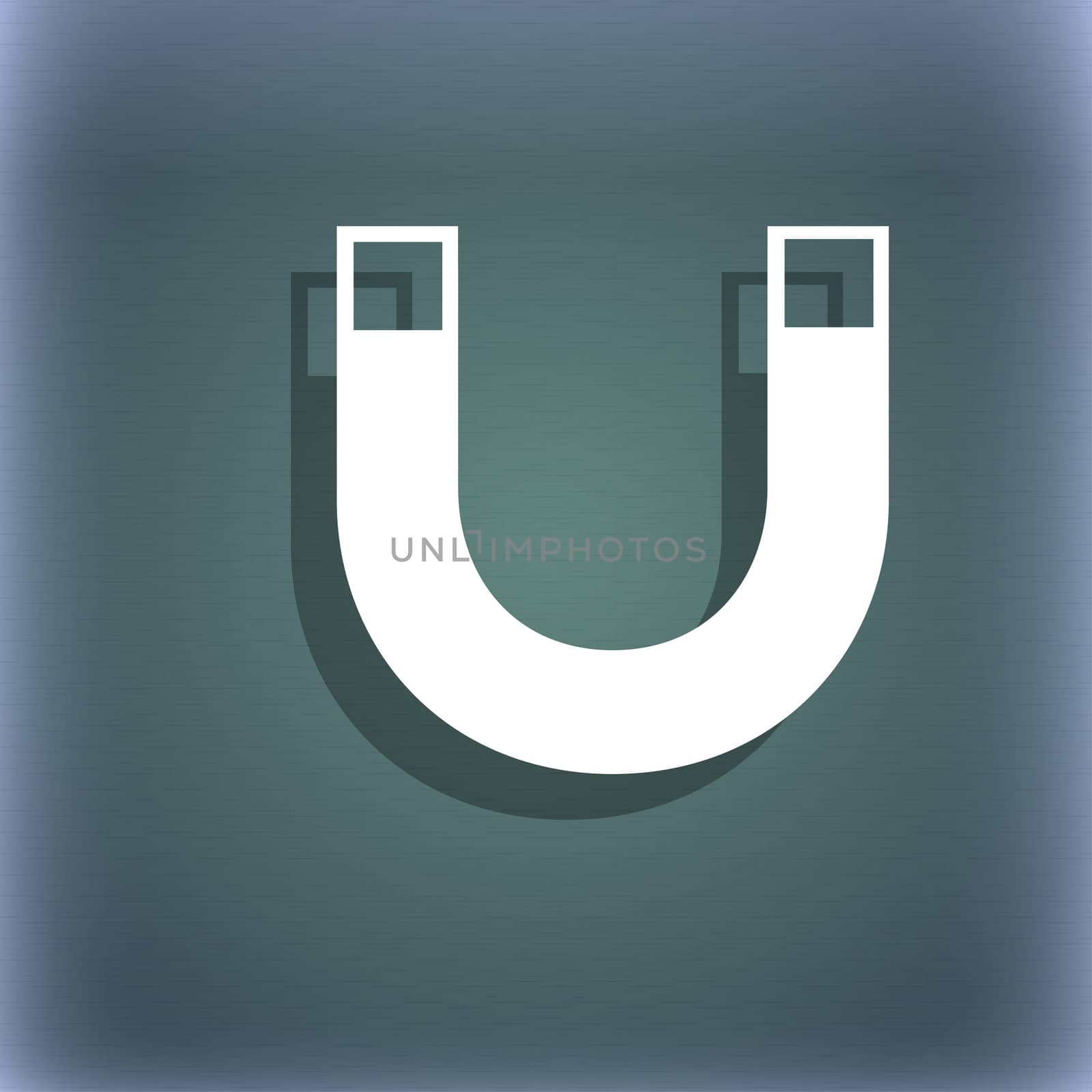 magnet sign icon. horseshoe it symbol. Repair sig. On the blue-green abstract background with shadow and space for your text. illustration