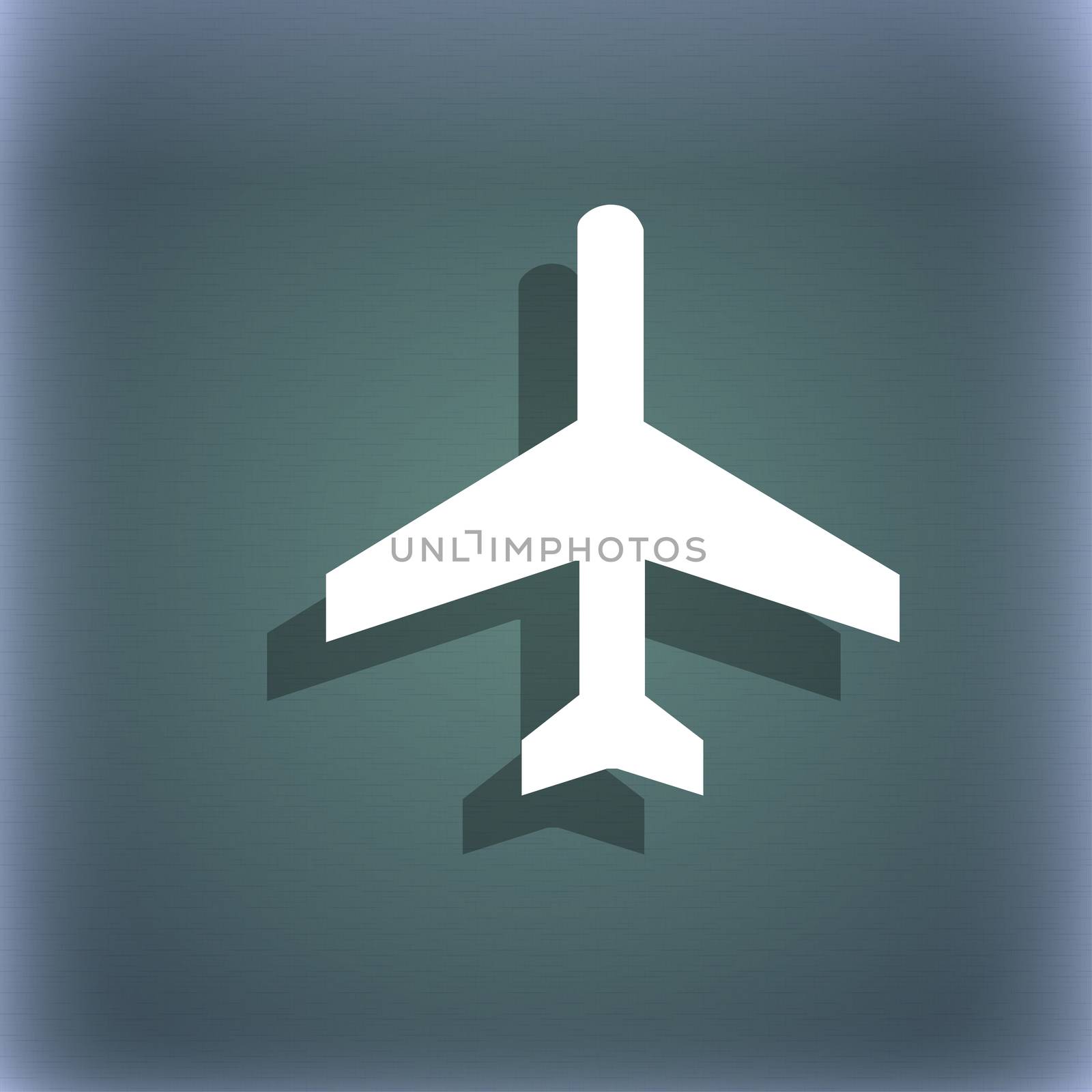 airplane icon symbol on the blue-green abstract background with shadow and space for your text. illustration