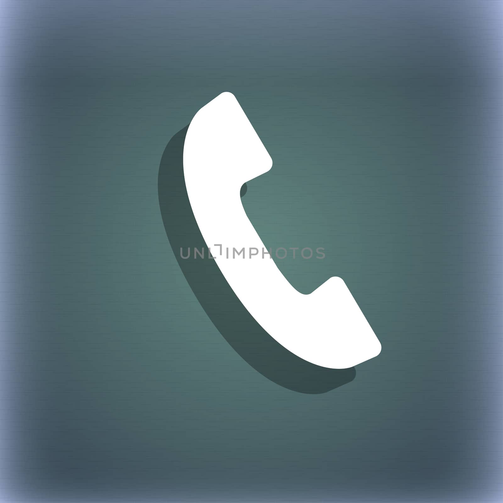 Phone sign icon. Support symbol. Call center. On the blue-green abstract background with shadow and space for your text. illustration