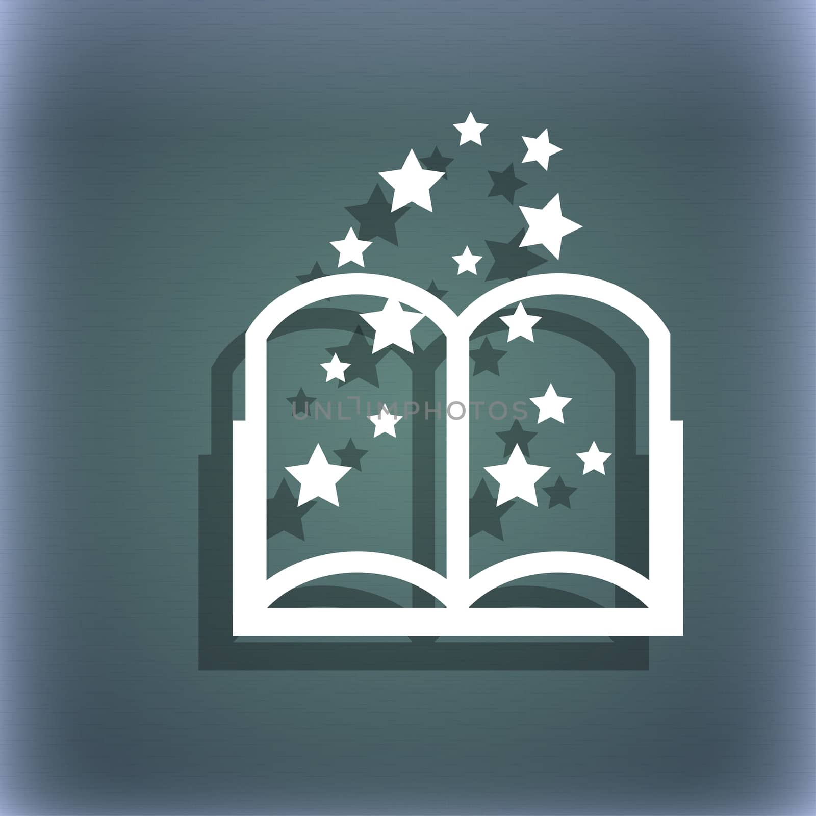Magic Book sign icon. Open book symbol. On the blue-green abstract background with shadow and space for your text. illustration
